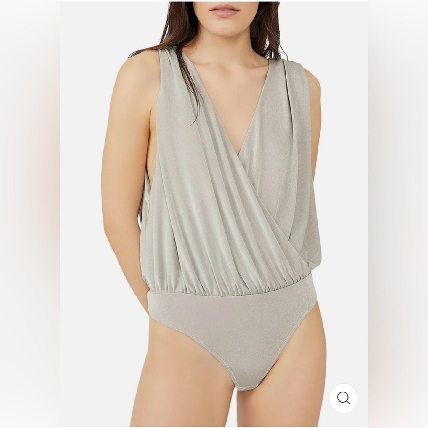 Free People Sateen Oxide Thong Bodysuit, Silver Grey Size L New w/Tag