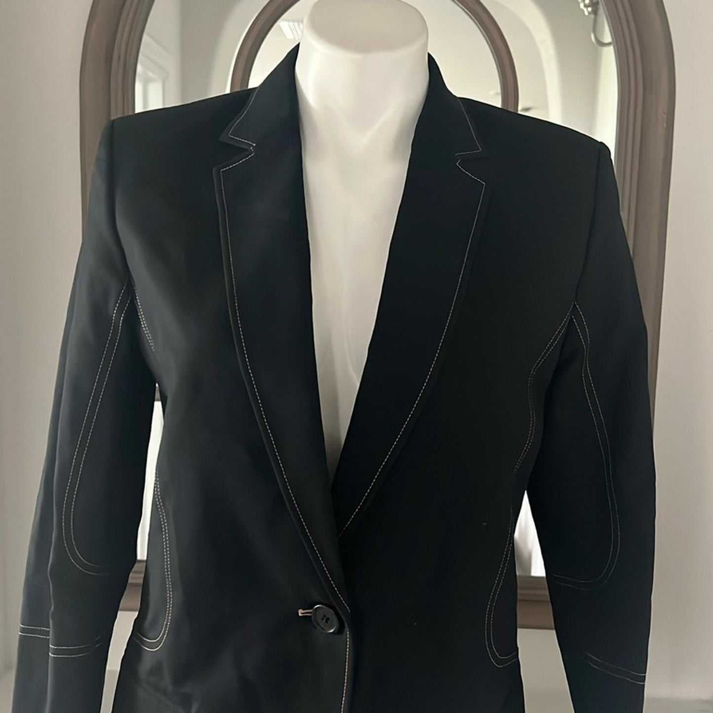 Helmut Lang Contrast Stitch Blazer, Black, Size US4 | UK8 New w/Tag Retail $495