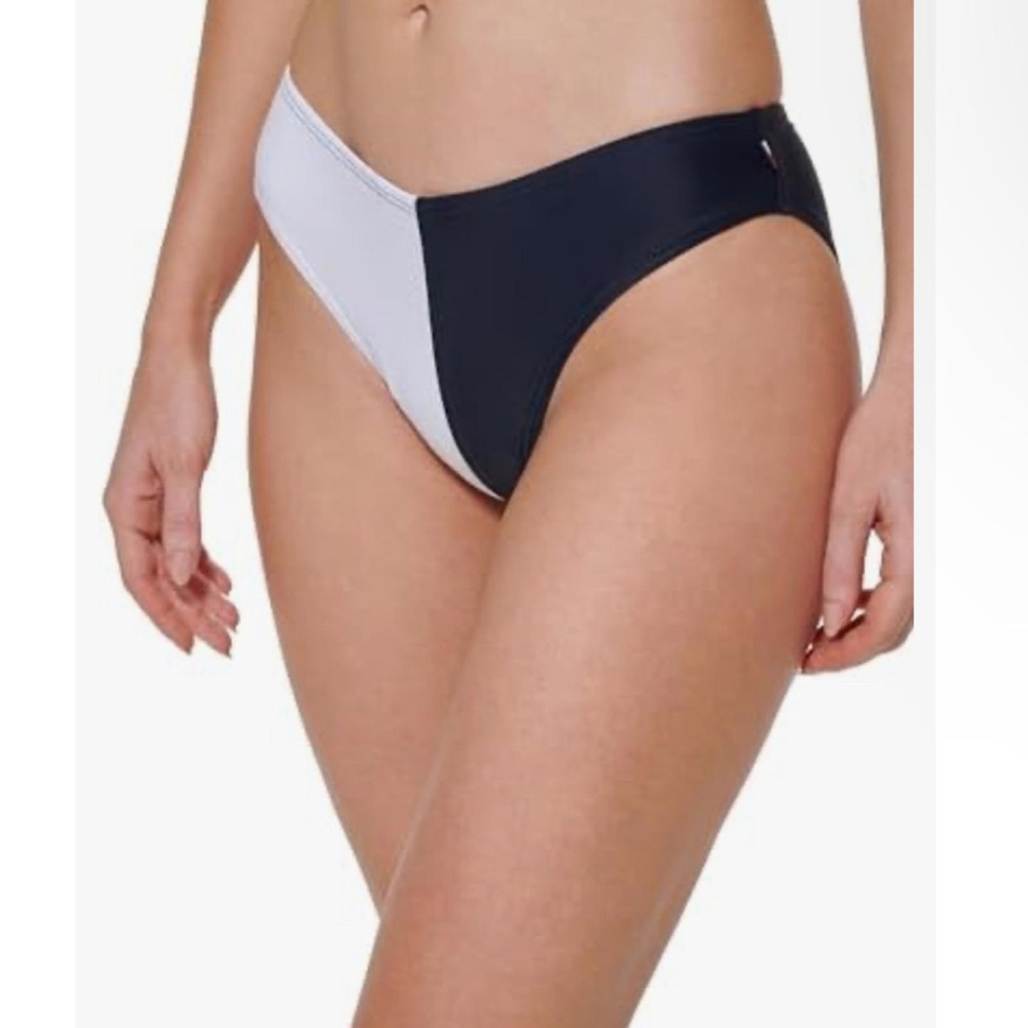 Tommy Hilfiger Navy/White V-Cut Cheeky Fit Bikini Swim Bottom, Size M NEW w/Tag