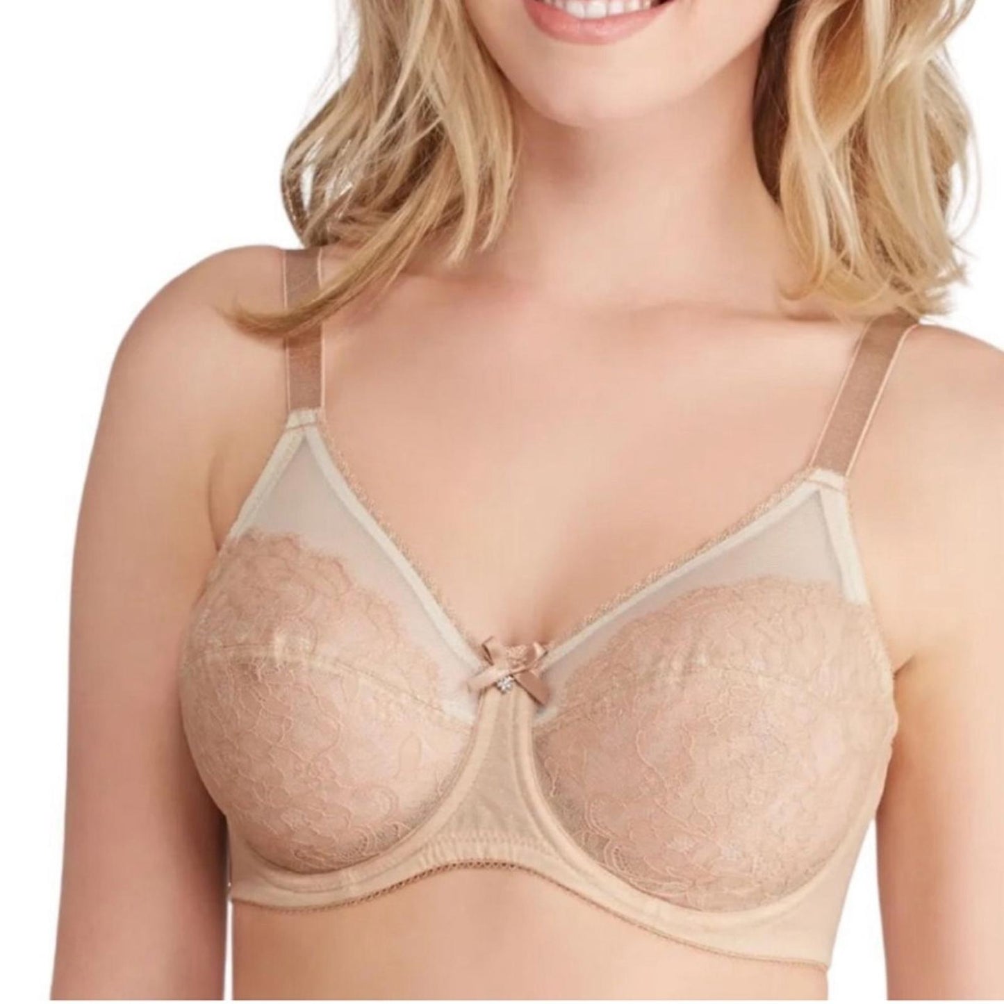 WACOAL Retro Chic Lace Bra w/Mesh Detail, Nude/Tan Size 32DDD EXCELLENT! $68