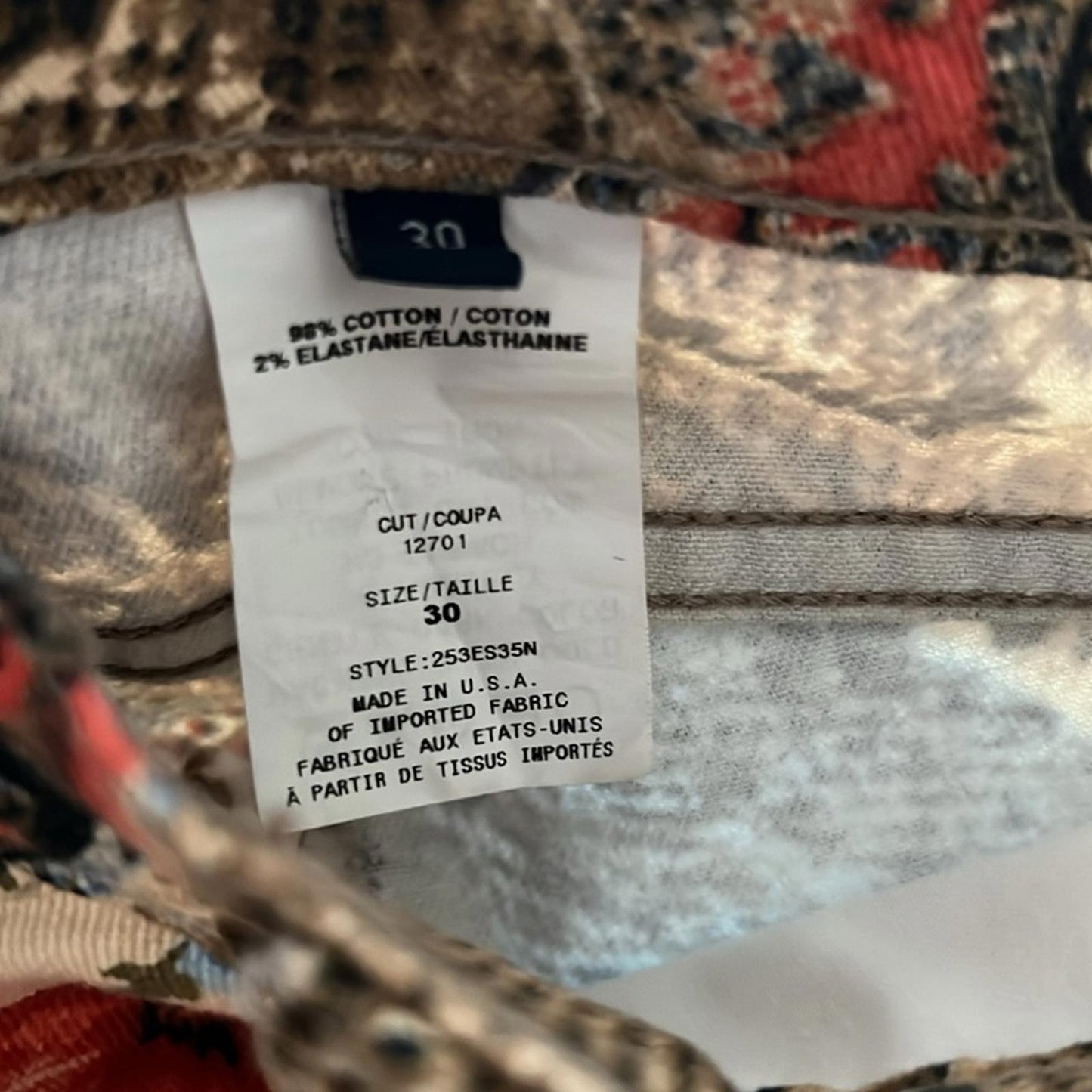 A.B.S. Allen Schwartz Paisley Animal Print Bell-Bottom Pants Size 30 EXCELLENT