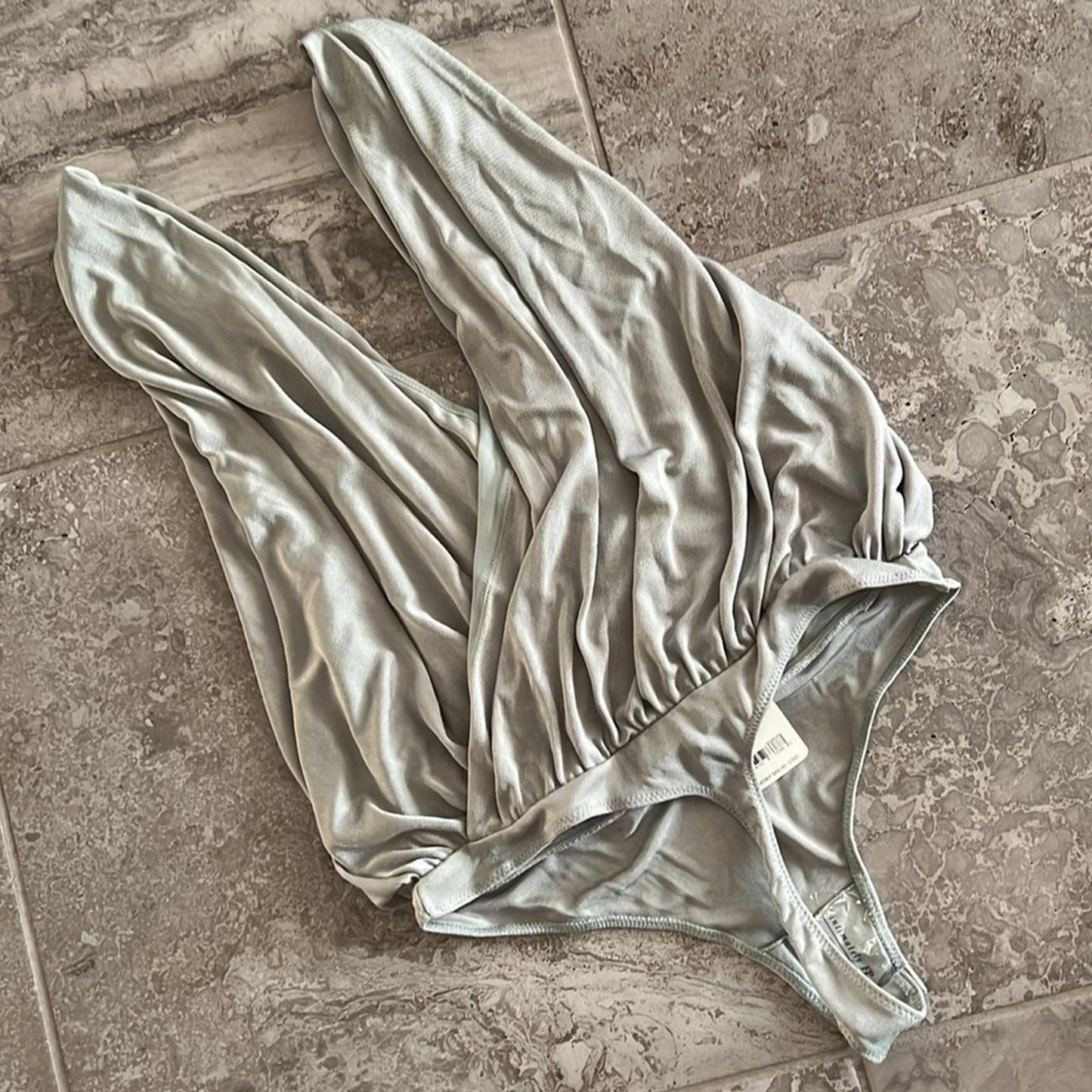 Free People Sateen Oxide Thong Bodysuit, Silver Grey Size L New w/Tag