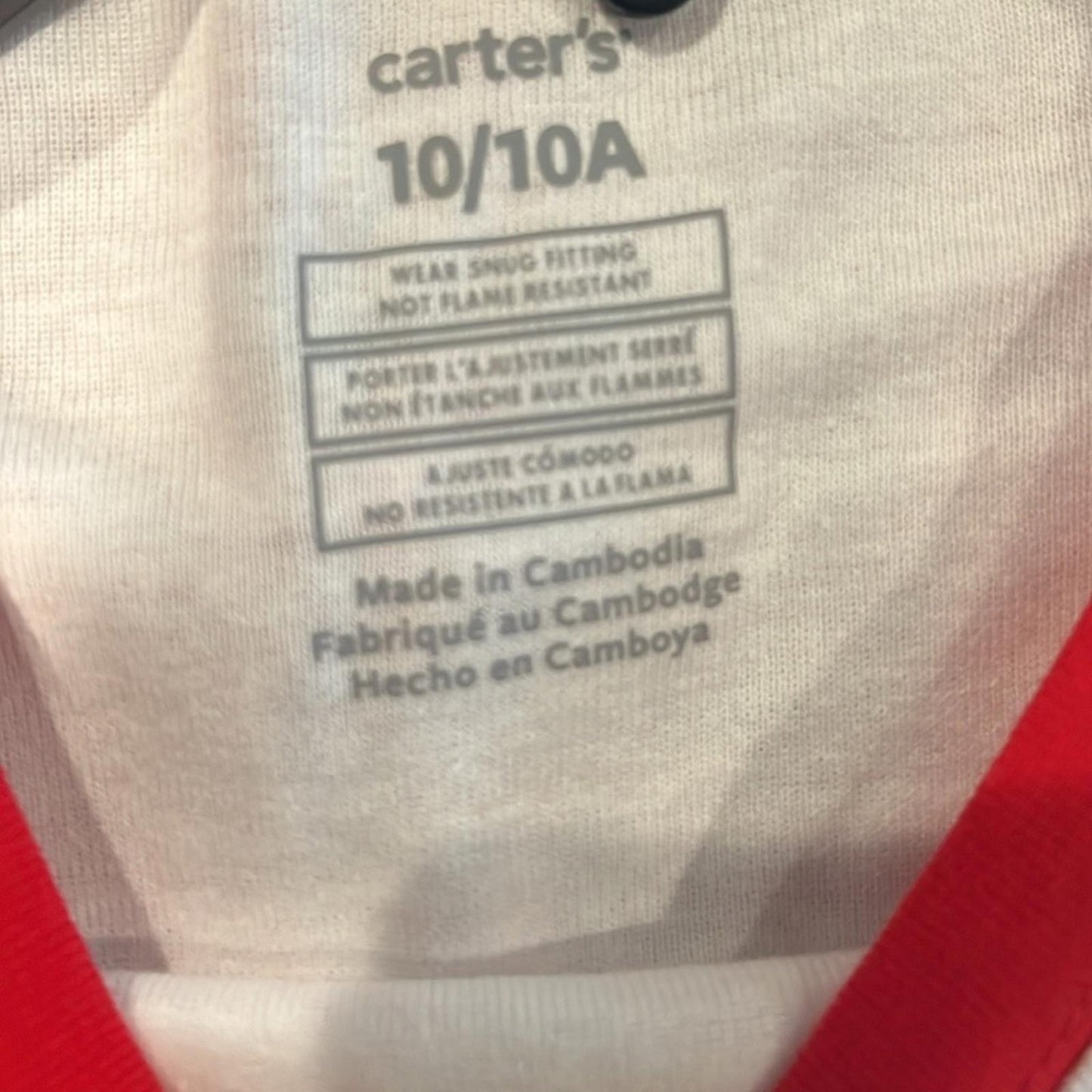 Carter's Big Kids Reindeer Fleece Pajama 2-Pc Set, White Red Black Size 10 NWT