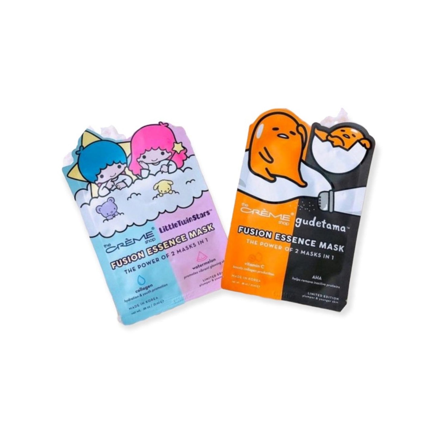 X2 The Crème Shop Fusion Essence Masks: Vitamin C + AHA & Collagen + Watermelon