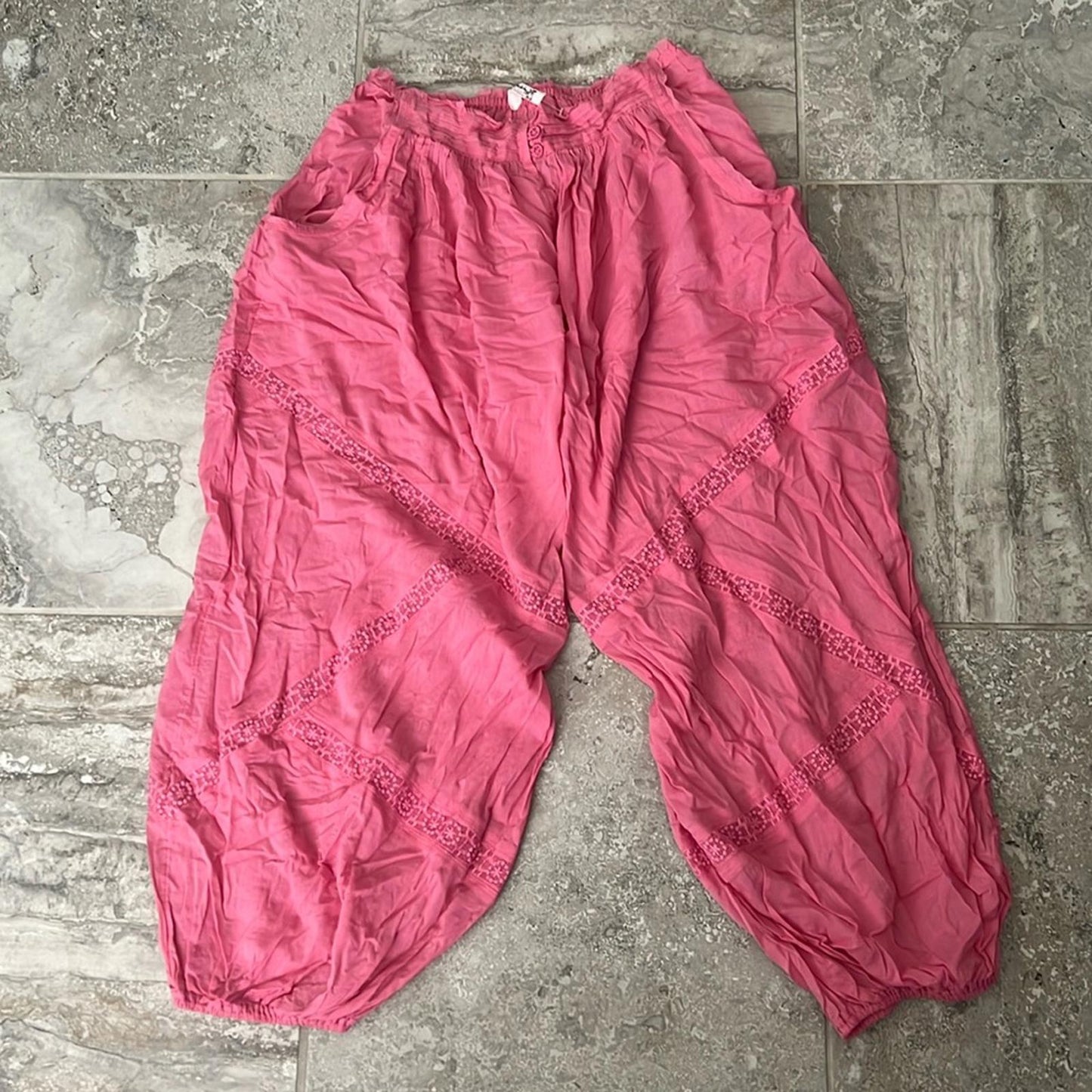 Free People Intimately PINK Cotton Sheer Pants w/Lace Trim, Size M, New w/o Tag