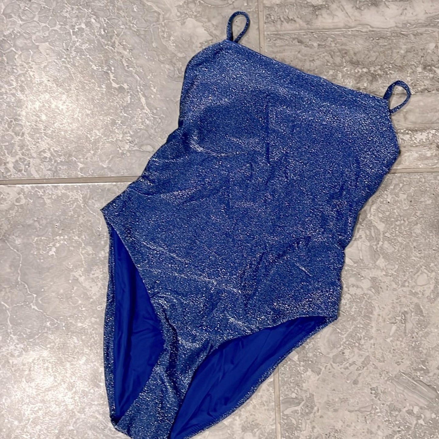 Aqua Bloomingdale’s Shimmer Square Neck One Piece Swimsuit, Sapphire Size S NWT