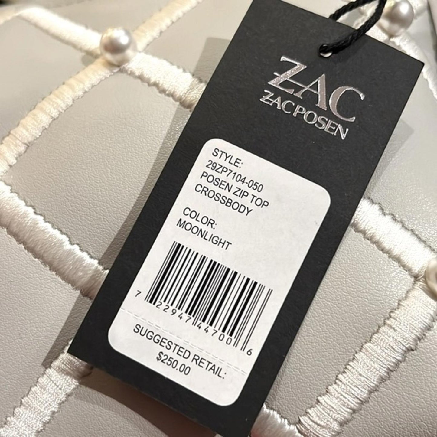 ZAC POSEN Zip Top Crossbody Bag in Moonlight, New w/Tag Retail $250