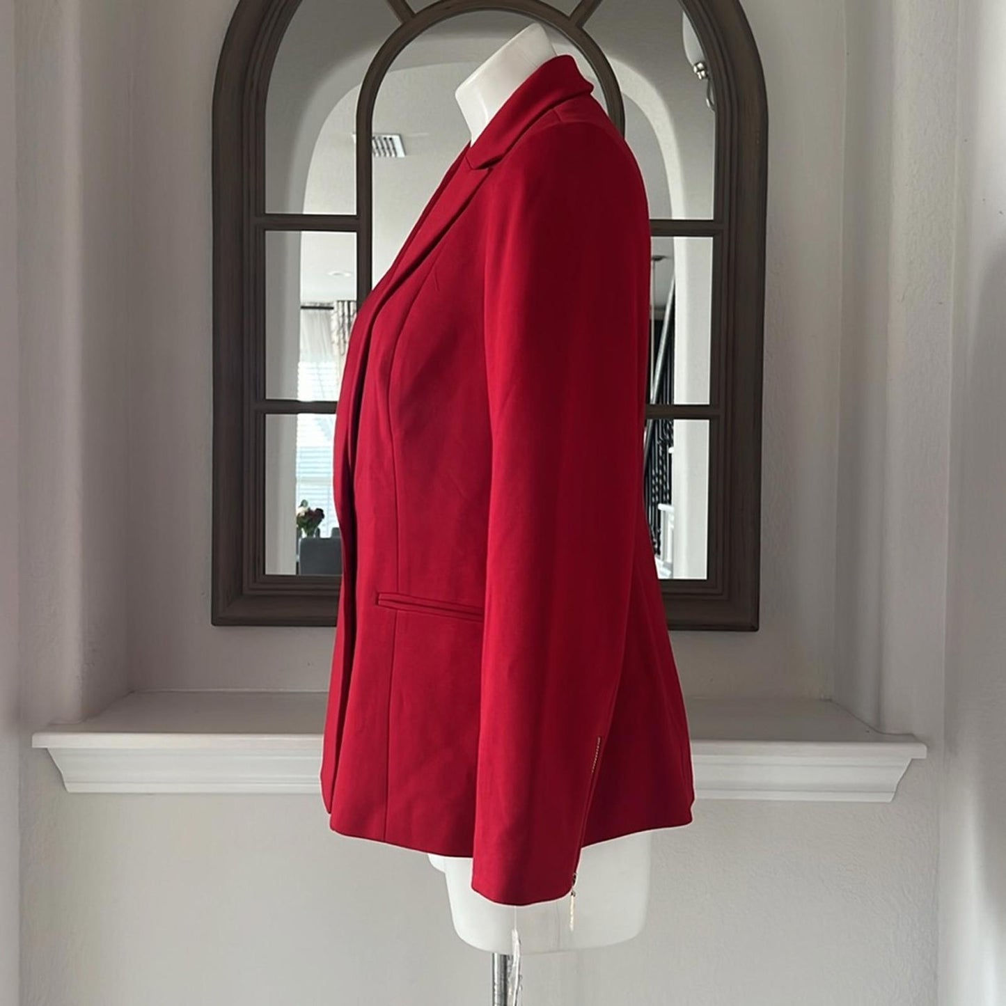 Kasper Zip Cuff Notched Collar One-Button Blazer in Red Petite Size 10, New $129
