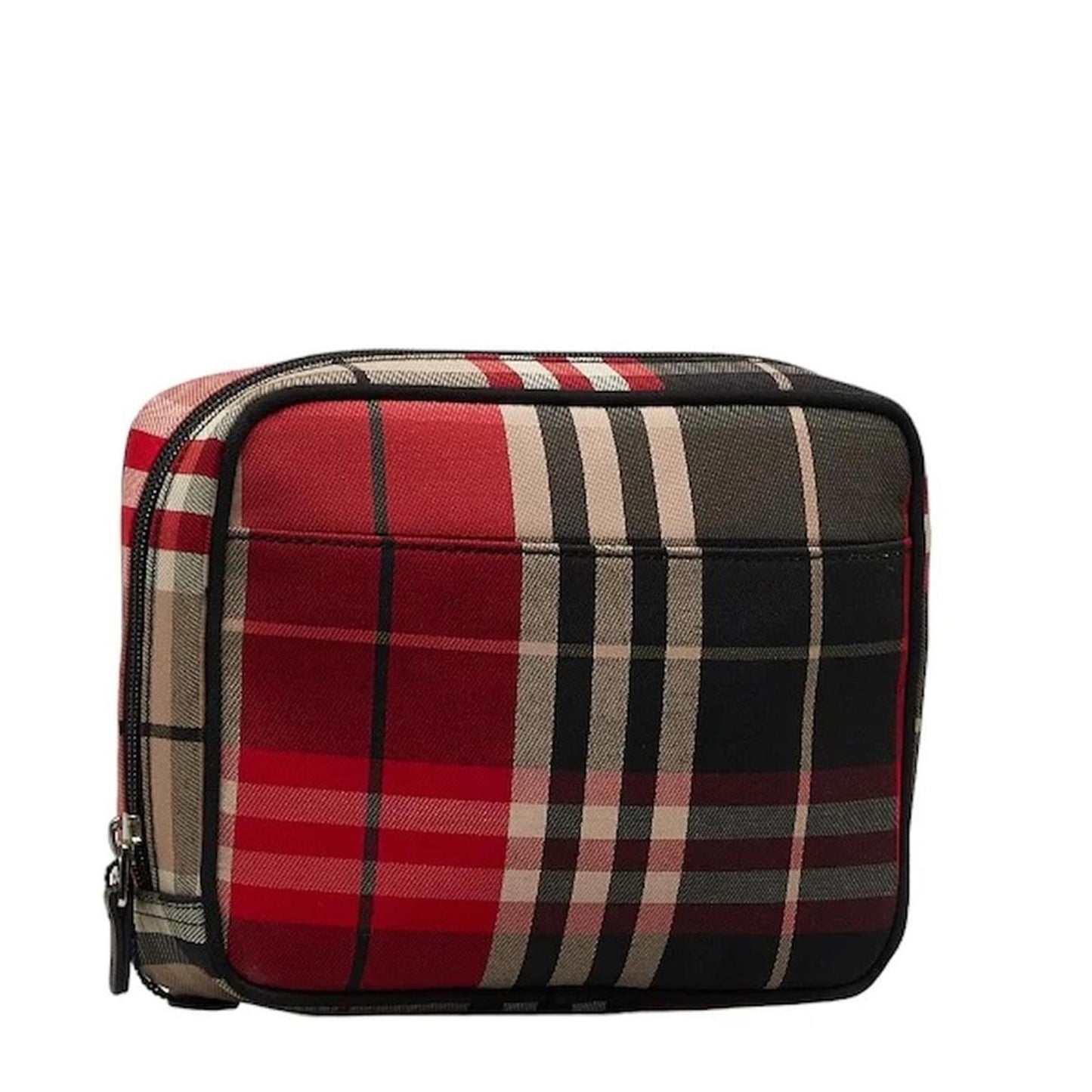 Burberry Check Canvas Accessory Pouch in Red/Black/Tan with Tag €219