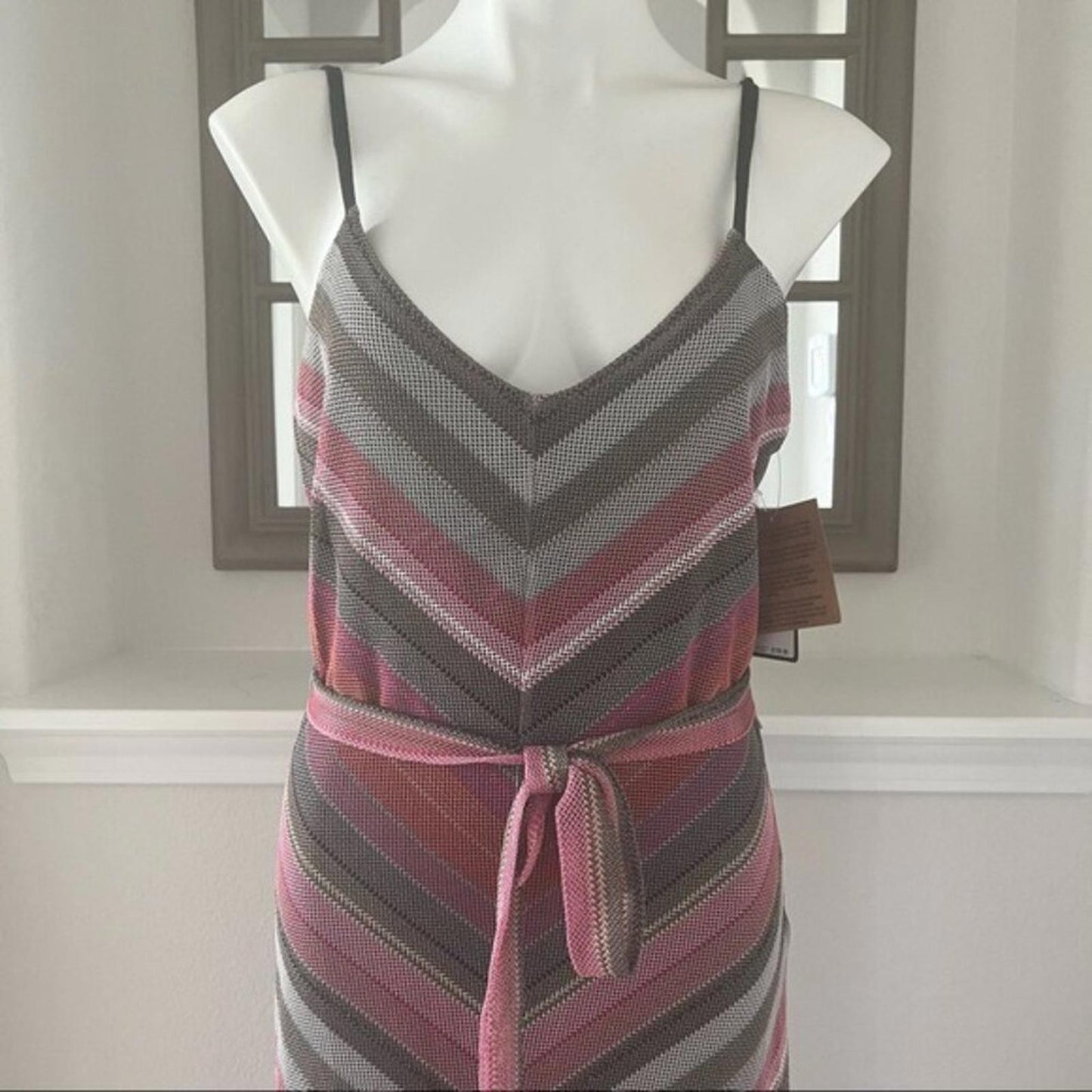 Rachel Roy Finn Metallic Striped Maxi Dress in Pink Grey Mesh Size XL NEW $139