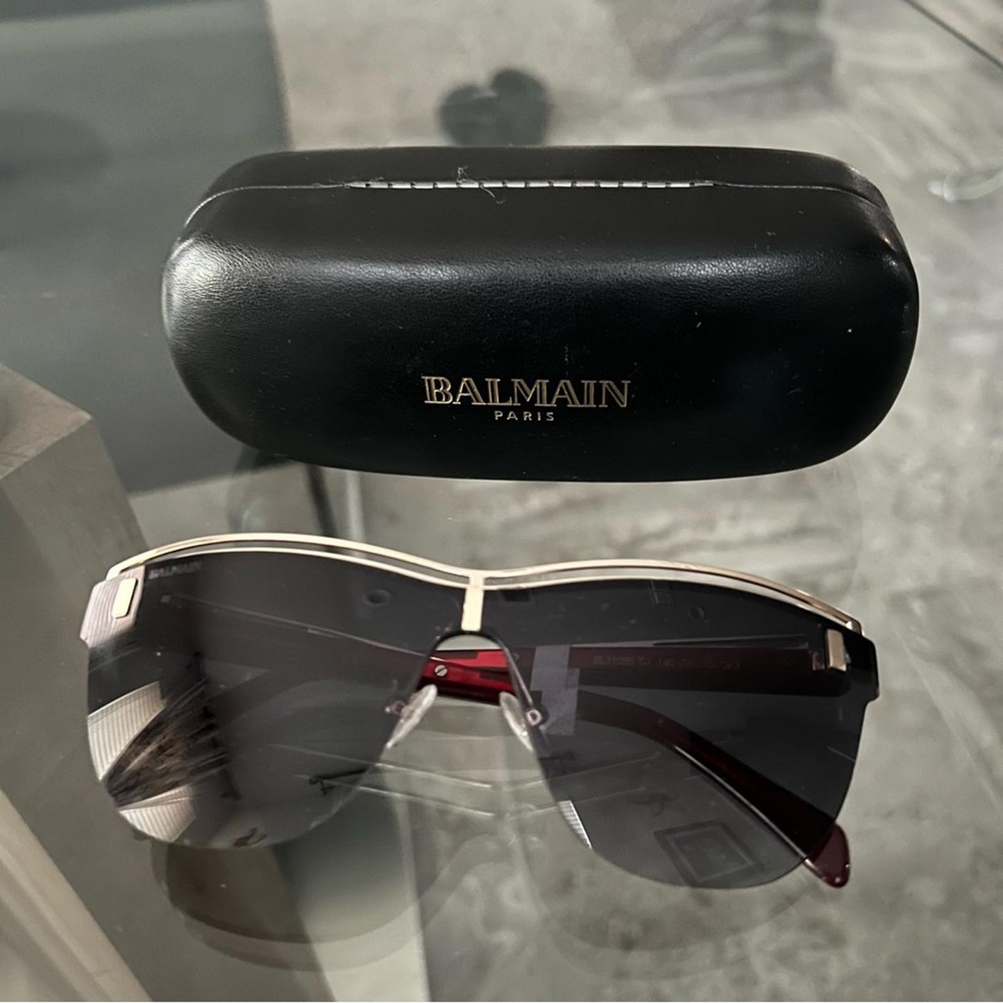 BALMAIN Sunglasses with Red Frames 70MM + Case New w/Tag