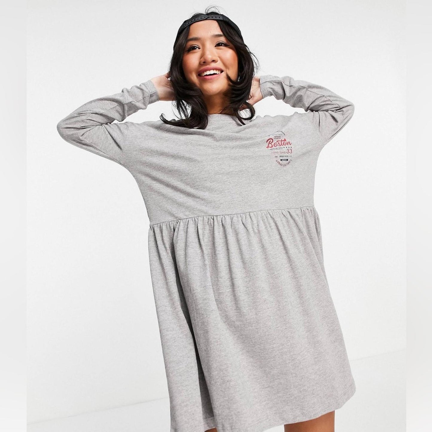 ASOS’ Noisy May Collegiate Motif Jersey Smock Dress, Gray Heather Size XL NWT