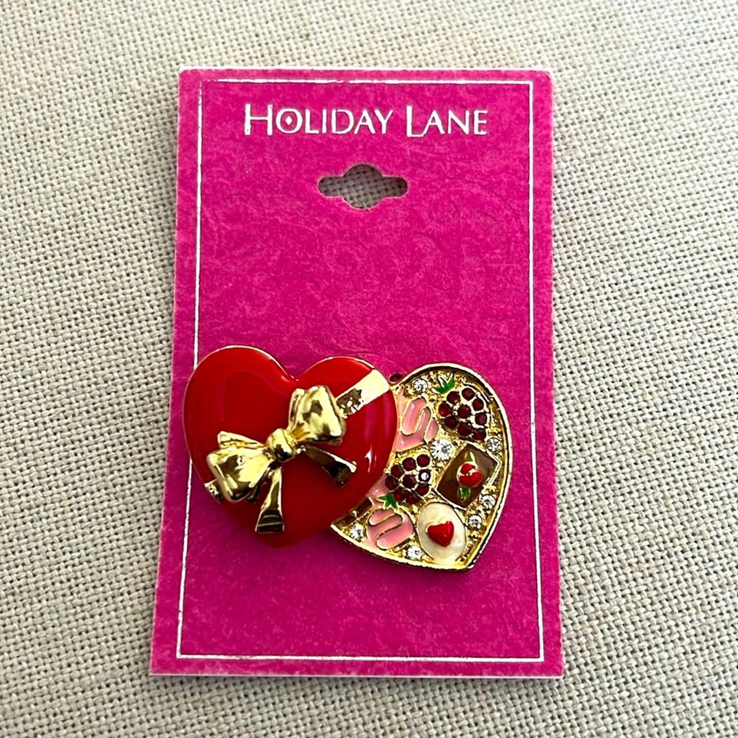 Holiday Lane Delicious Gold-Tone Pave Chocolate Heart Box Pin Brooch, NWT $24.50