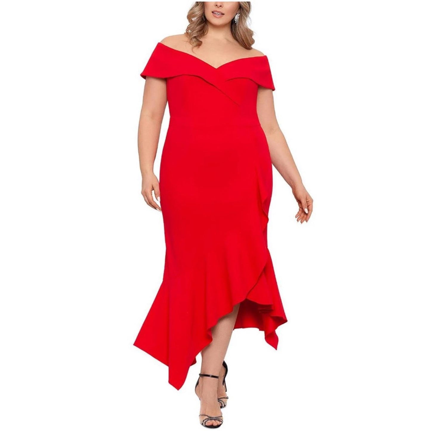 XSCAPE Plus Ruffled Maxi Evening Dress in Red, Size 16W New w/Tag $279