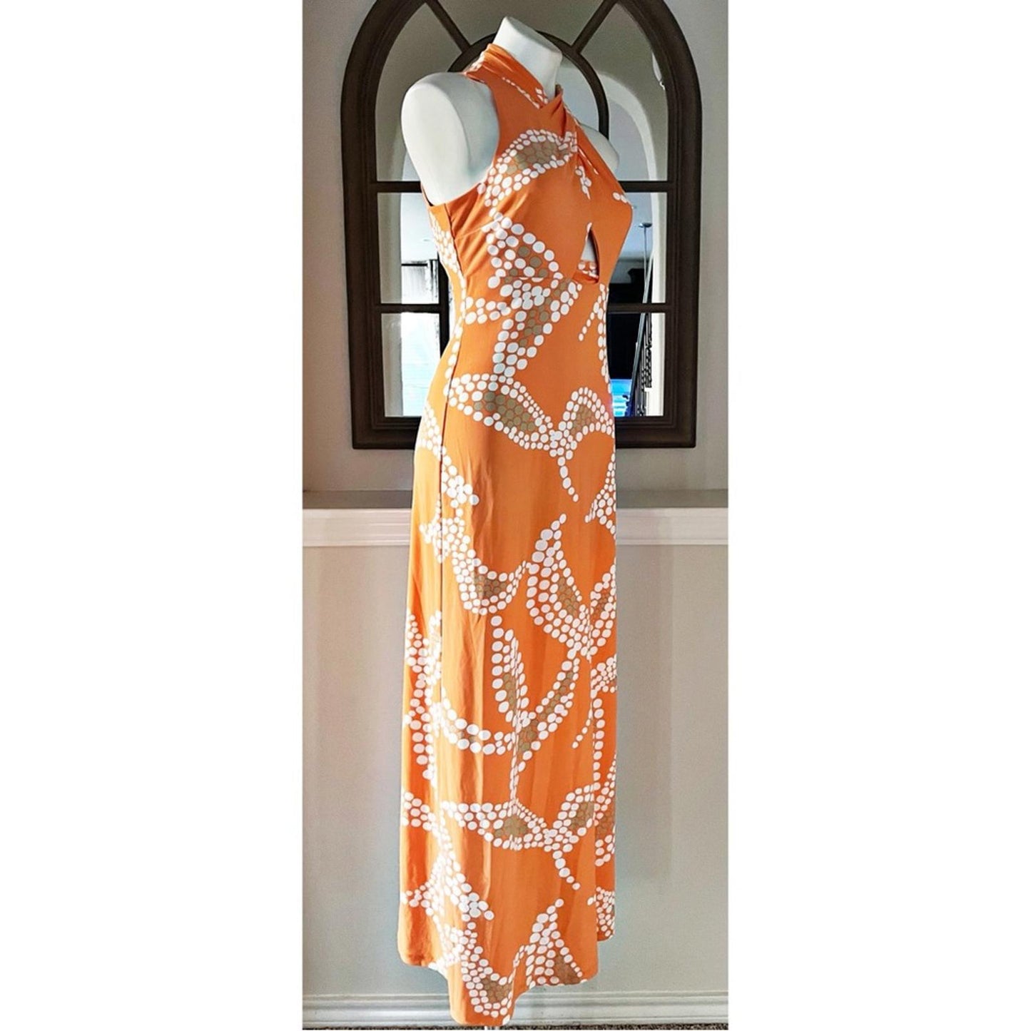Rachel Roy Bird of Paradise Halter Maxi Dress in Orange Multi, Size S NEW $129