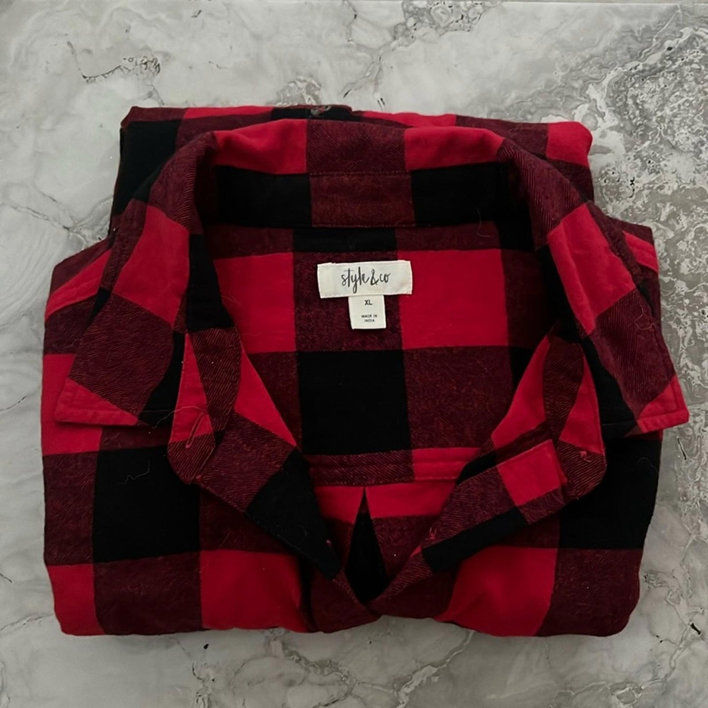 Style & Co Cotton Buffalo Plaid Flannel Shirt, Black & Red New w/Tag $49.50