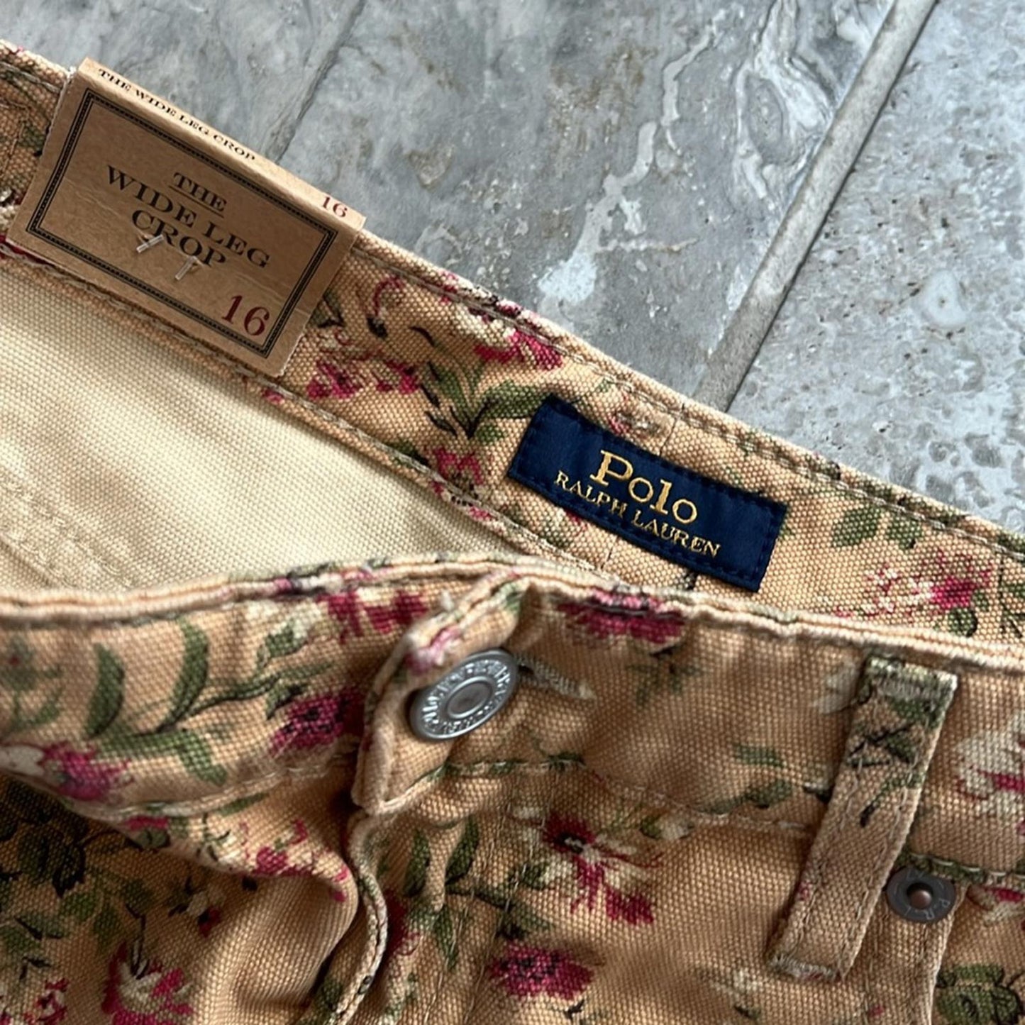Ralph Lauren Floral Canvas Cropped Wide Leg Pants, Alvarado Wash, Size 16 NWT