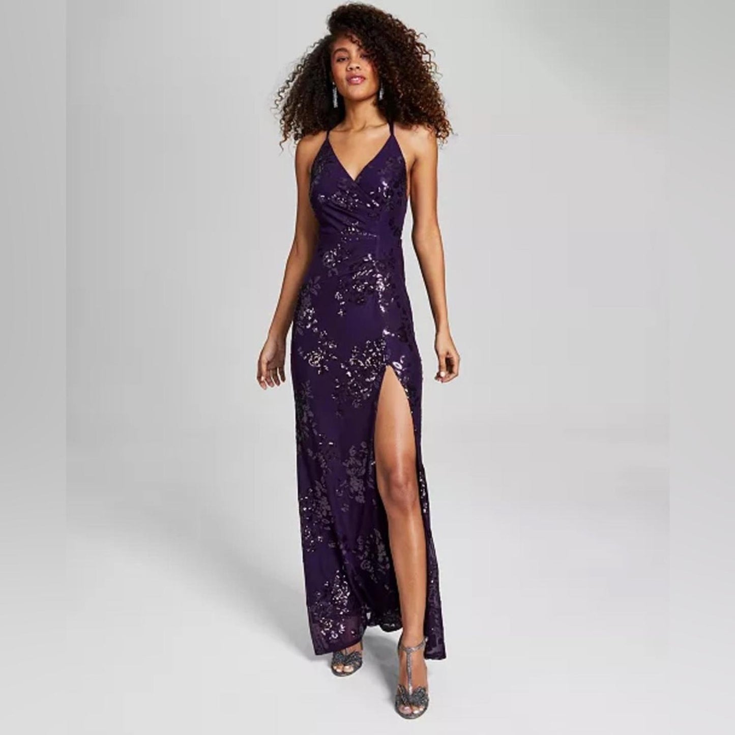 Speechless Embroidered Sequin Mesh Lace-Up Back Gown, Juniors' Size 15 NWT