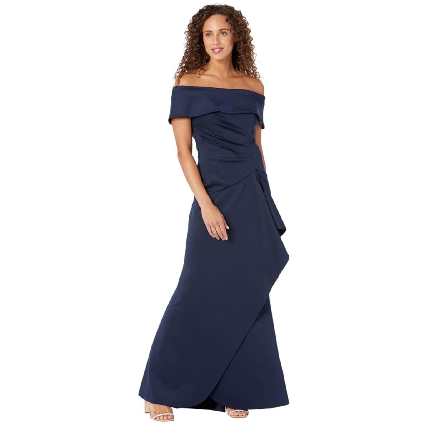 Xscape Long Scuba Off-The-Shoulder Dress in Navy, Size 16W New w/Tag