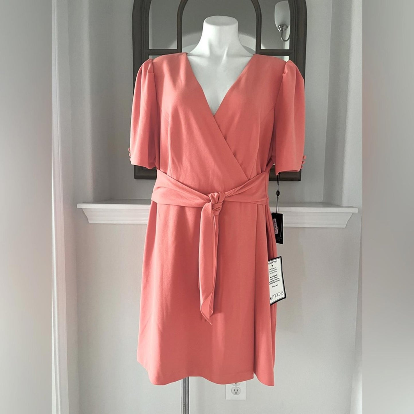 Adrianna Papell Crepe Surplice V-Neck Tie Front Faux Wrap Dress Size 18 NWT $139