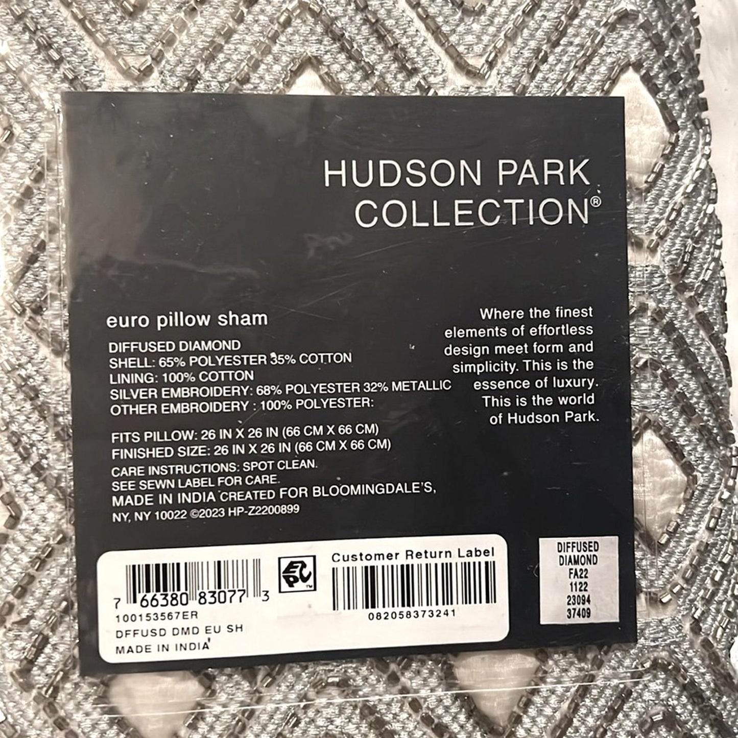 X2 Hudson Park Collection Diffused Diamond Euro Pillow Shams New w/Tag