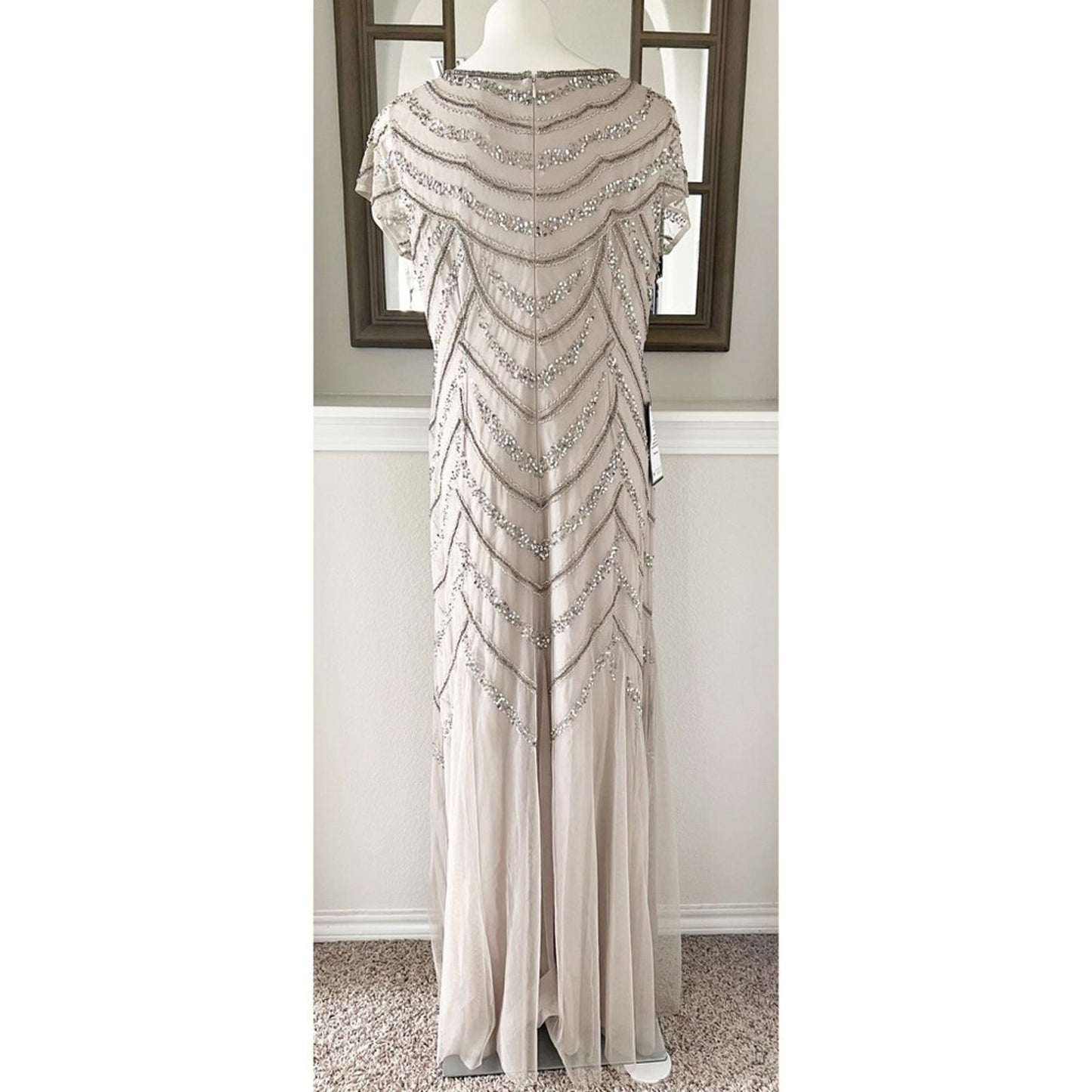 Adrianna Papell Women's Chevron Bead Gown Maxi Dress Size 16, New w/Tag $249