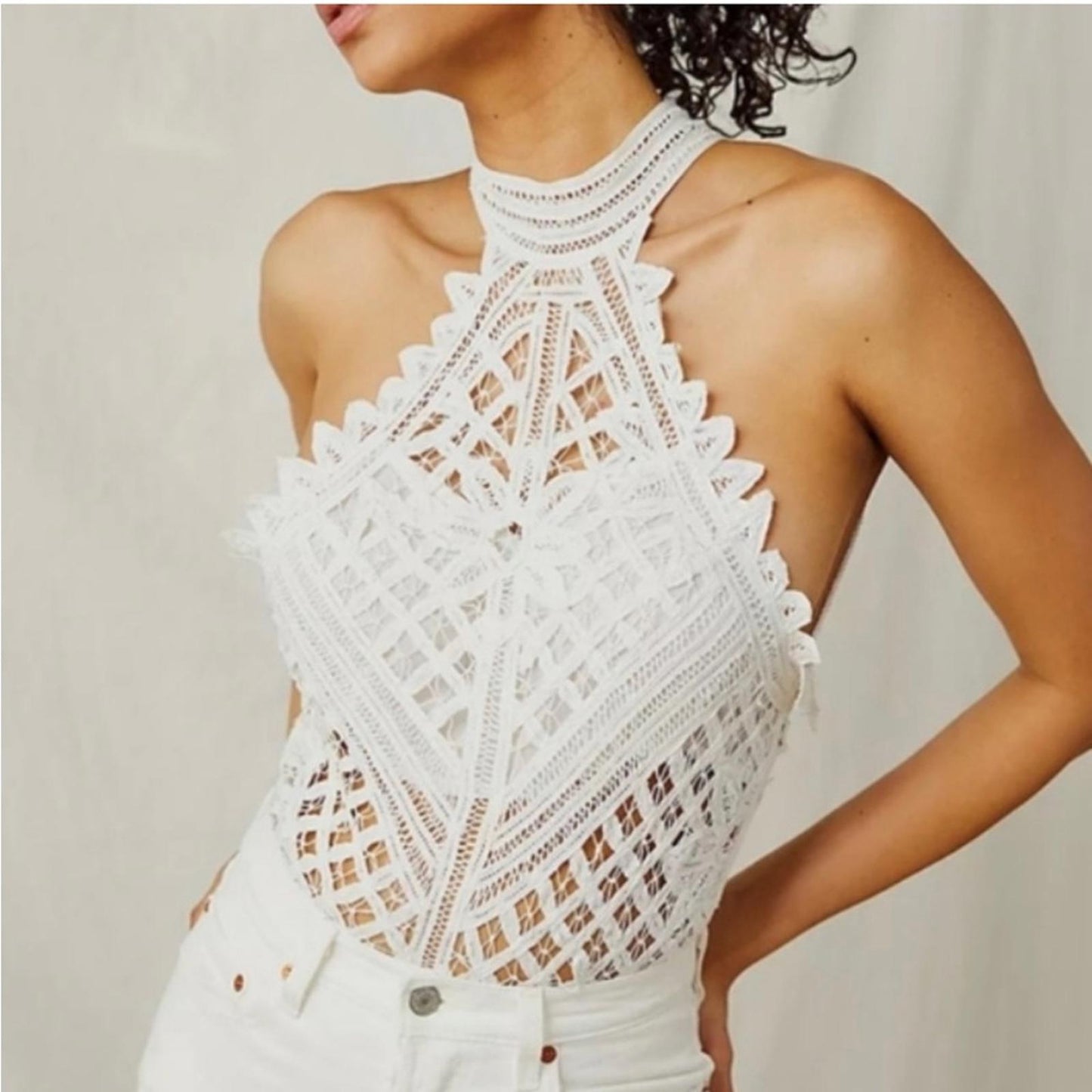 Intimately Free People Be My Battenburg Bodysuit in Optic White Size L New w/Tag