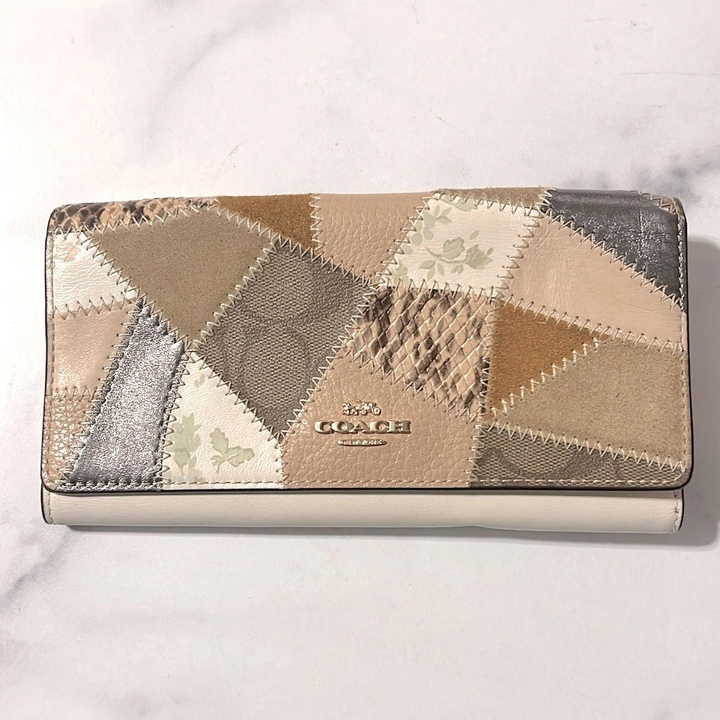 Coach Trifold Leather Wallet with Patchwork, EXCELLENT! Retail $278