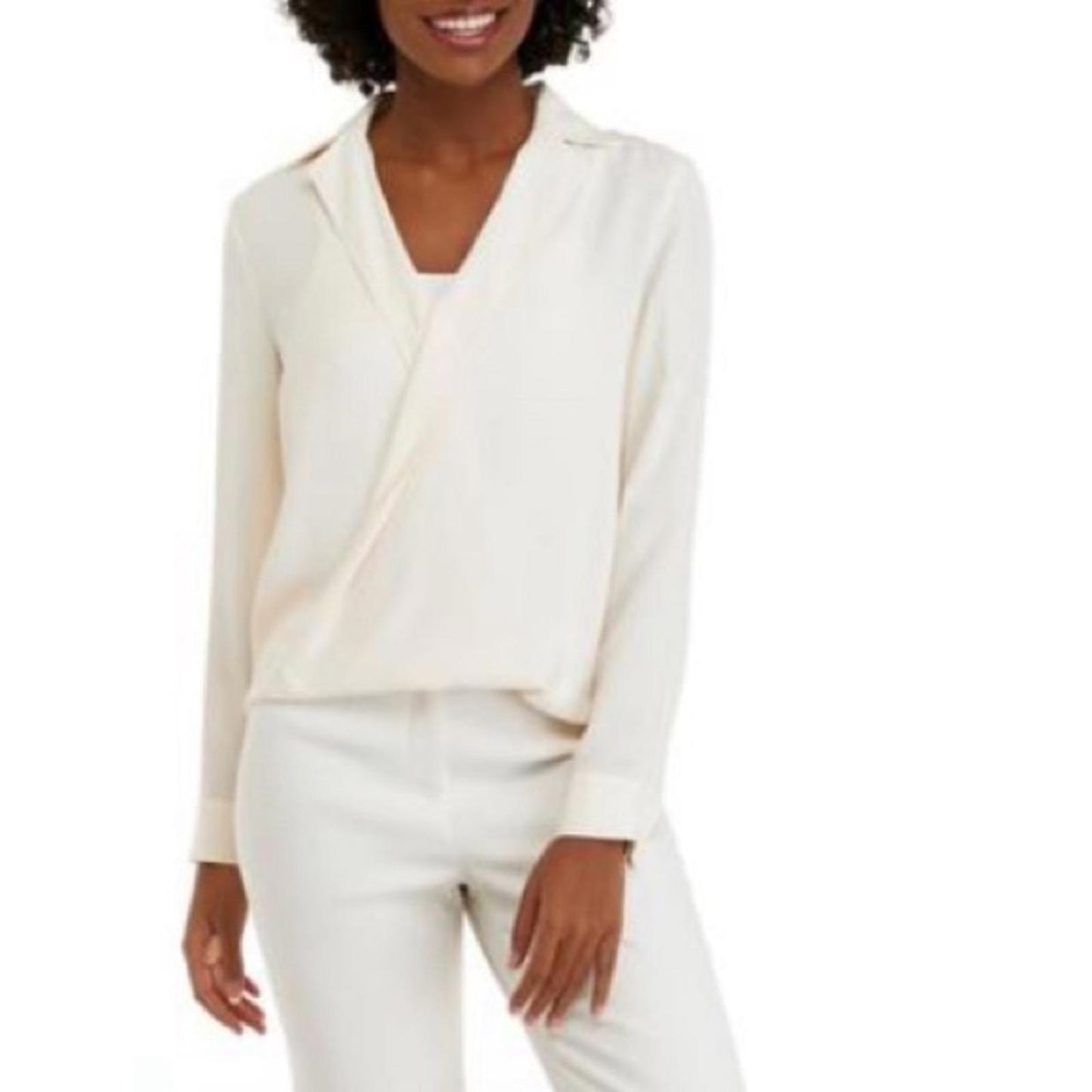 Anne Klein Collared Surplice-Front Blouse Off-White, Size M New w/Tag EXCELLENT!