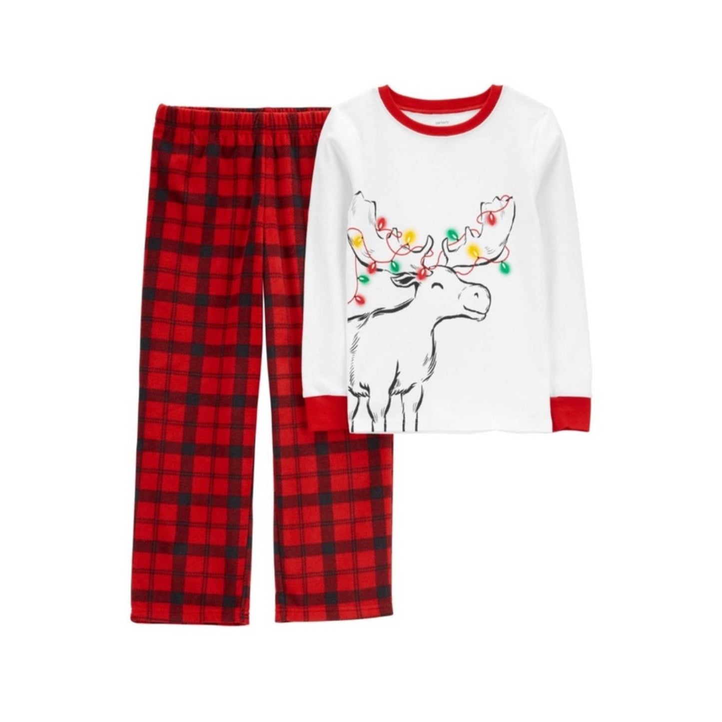 Carter's Big Kids Reindeer Fleece Pajama 2-Pc Set, White Red Black Size 10 NWT