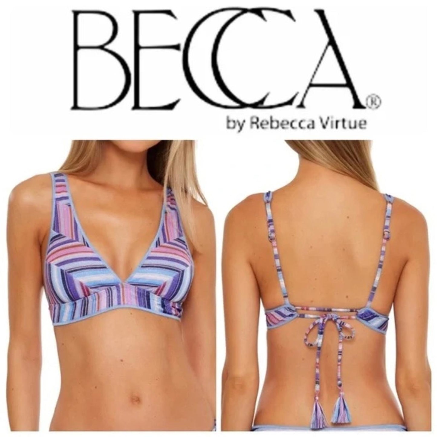 BECCA Metallic Bikini Swim Top w/Removable Cups in Purple Size M NEW w/Tag
