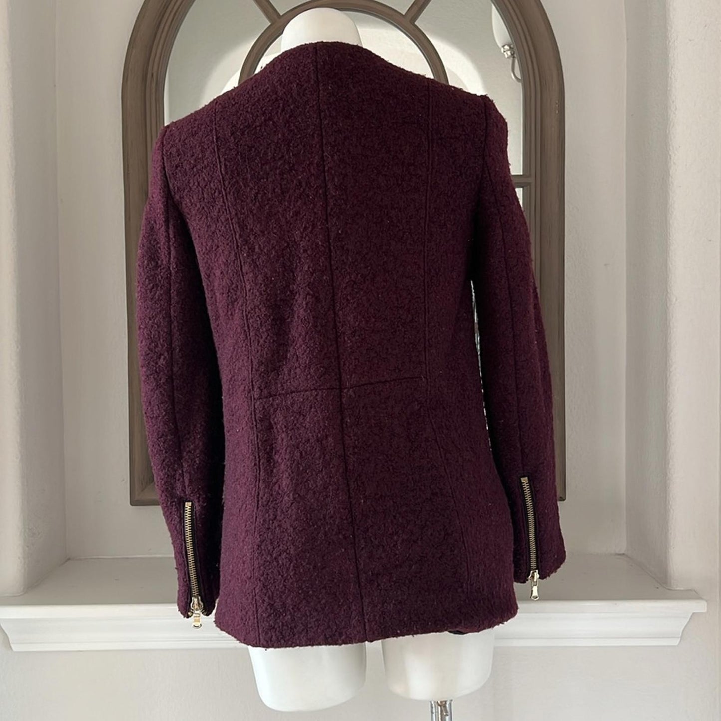 Zara Wool-blend Coat Burgundy Jacket, Size S EXCELLENT!
