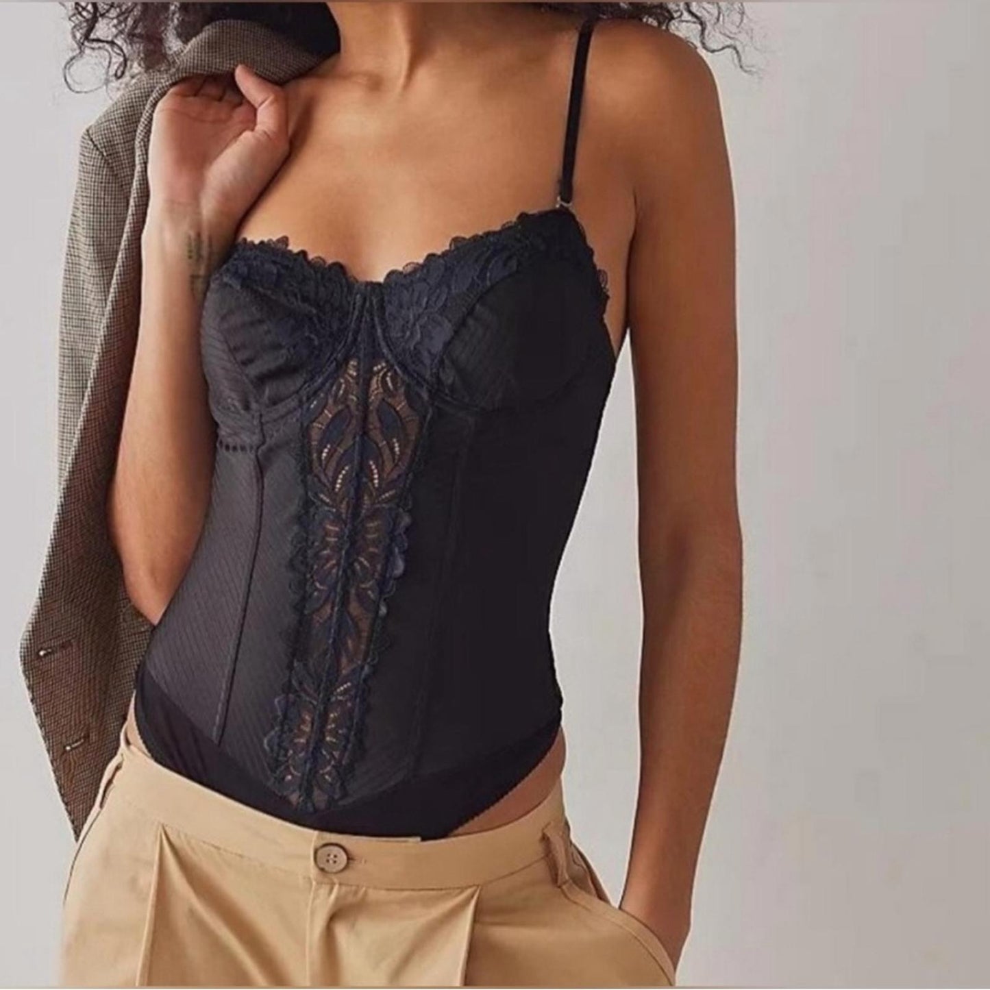 NEW Free People Intimately Good Luck Charm Bodysuit, Black, Size S New w/o Tag