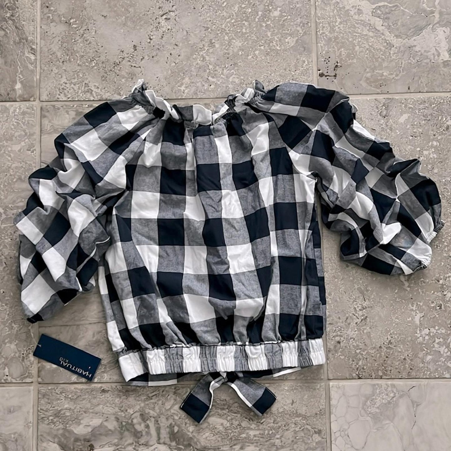Habitual Kids Girls' Puff Sleeve Gingham Crop Top Big Kid Size 16, New w/Tag