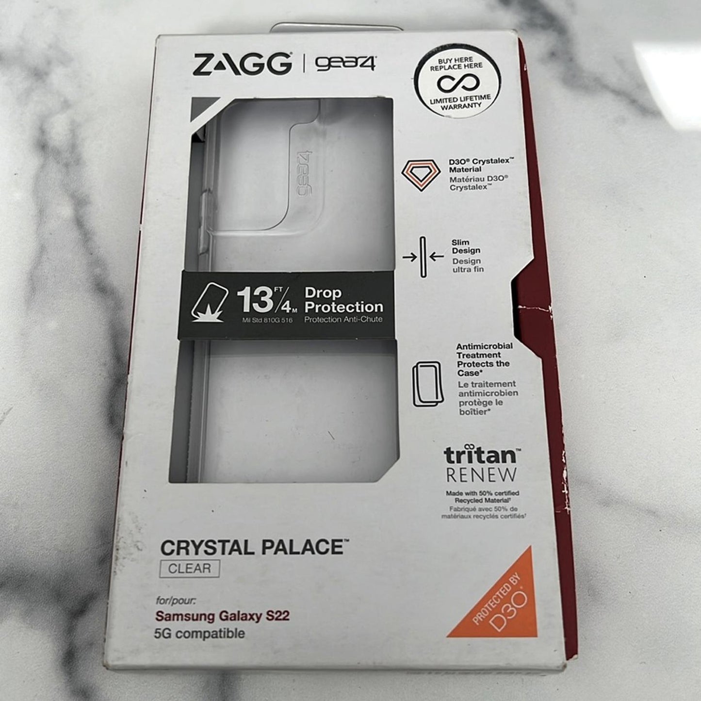ZAGG Gear4 Crystal Palace Case w/D3O Impact Protection, Samsung Galaxy S22 Clear
