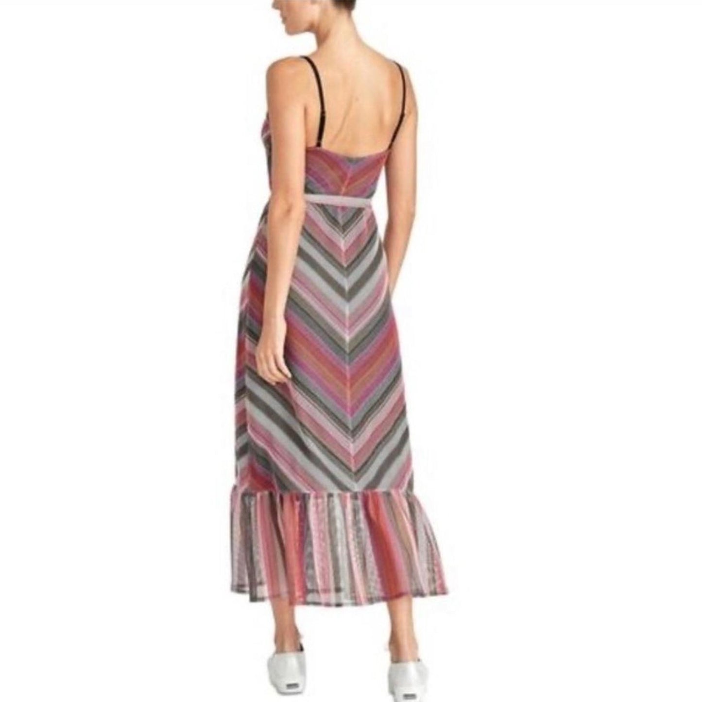 Rachel Roy Finn Metallic Striped Maxi Dress in Pink Grey, Size L New w/Tag