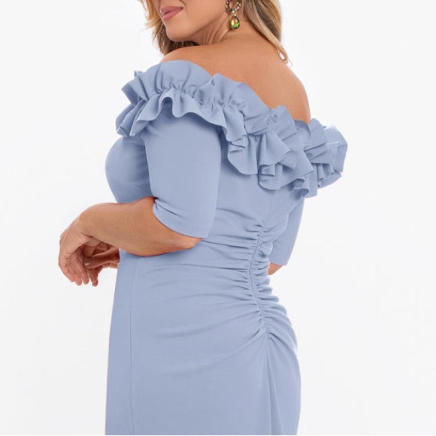 XSCAPE "Isla" Long Crêpe Off-the-Shoulder Ruffle Dress, 16W NEW $249 (Sold Out)