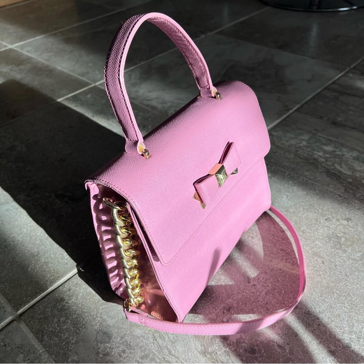 Betsey Johnson Xodevin Shoulder Bag with Chain Shoulder Strap in Pink Gold-Tone