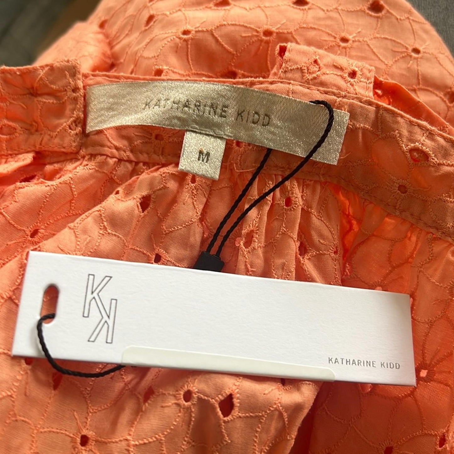 Katharine Kidd Double Ruffle Square Neck Sleeves Top, Peach Size M New w/Tag
