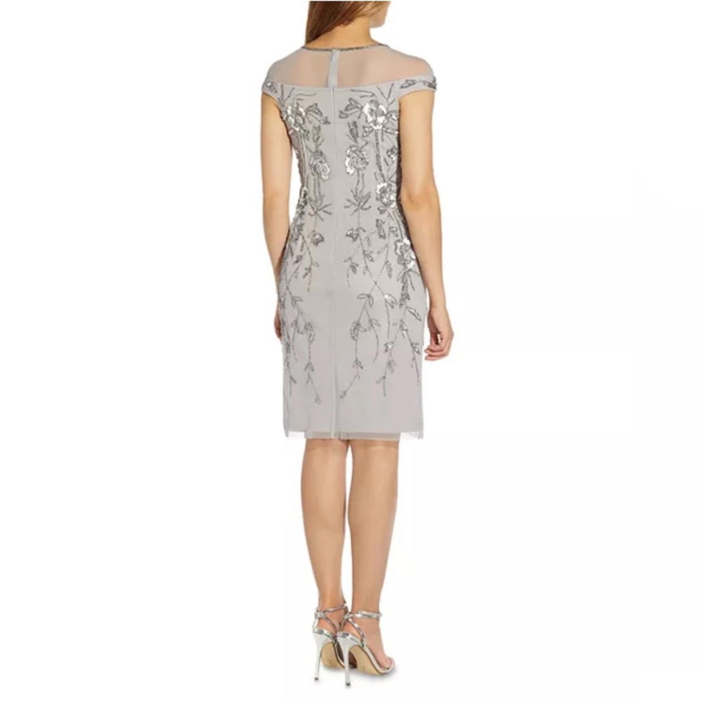 Adrianna Papell Embellished Sheath Dress in Bridal Silver, Size 4 NEW w/Tag $249