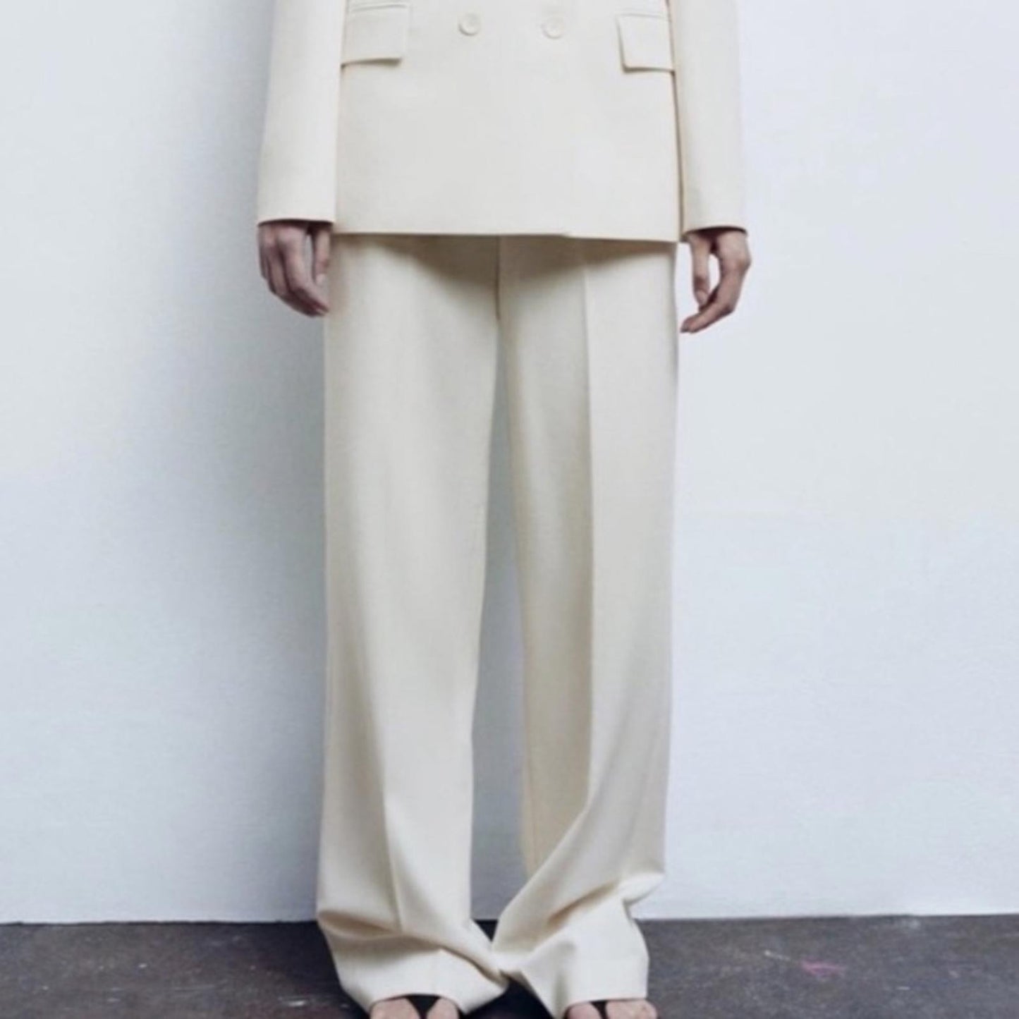 ZARA High-Waisted Wide Leg Pants, Cream White Size XL New w/Tag $89.90