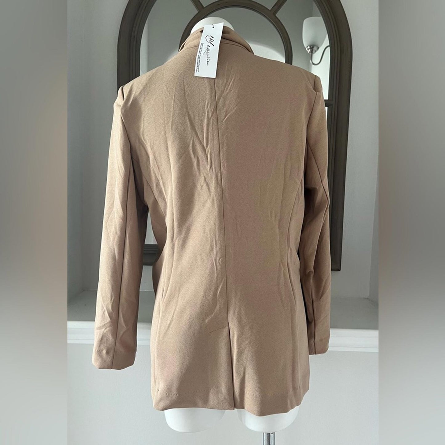NY Collection Long Sleeve Double Breasted Crepe Jacket, Stucco Size M New w/Tag
