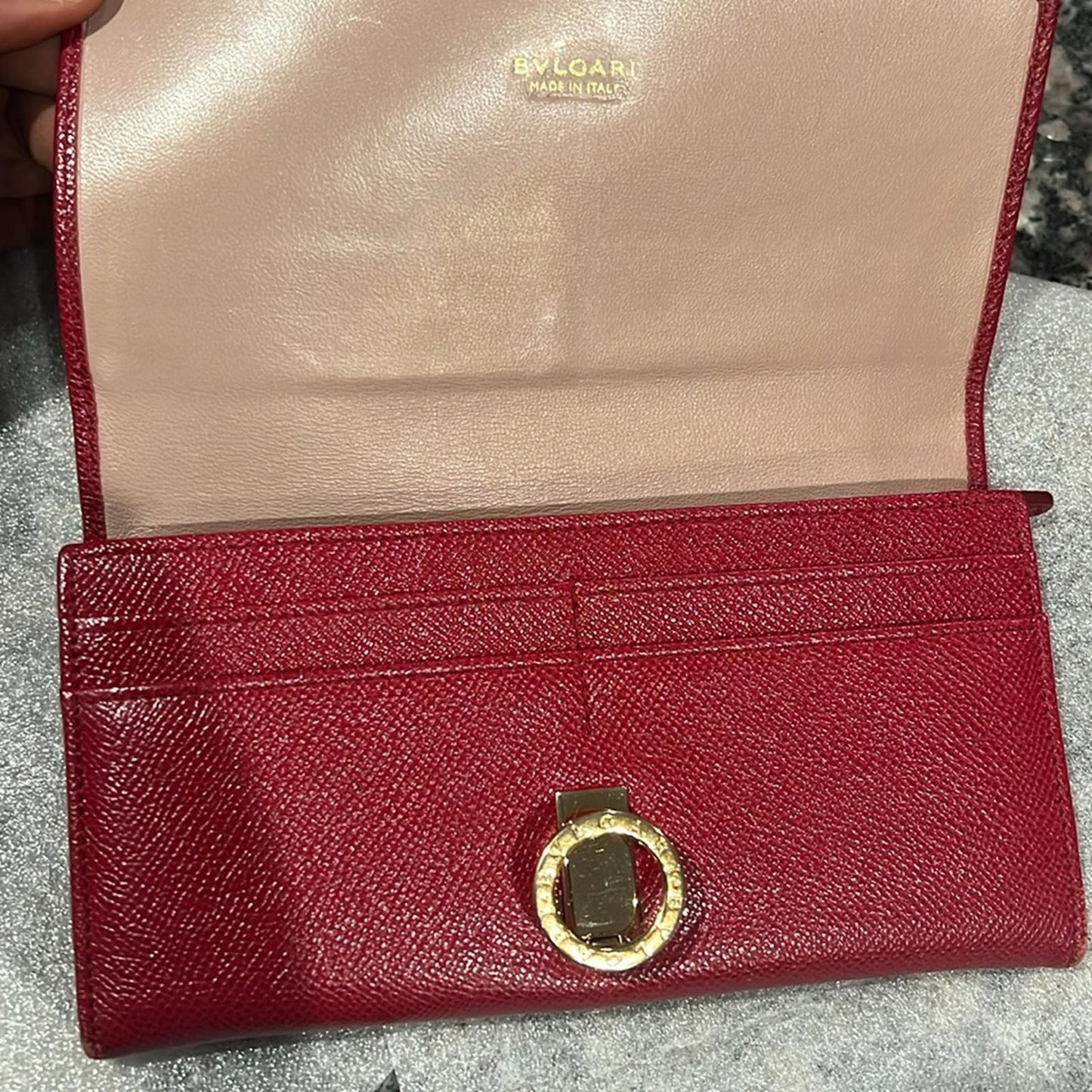 BVLGARI (Made in Italy) Long Leather Wallet in Red, Excellent Condition