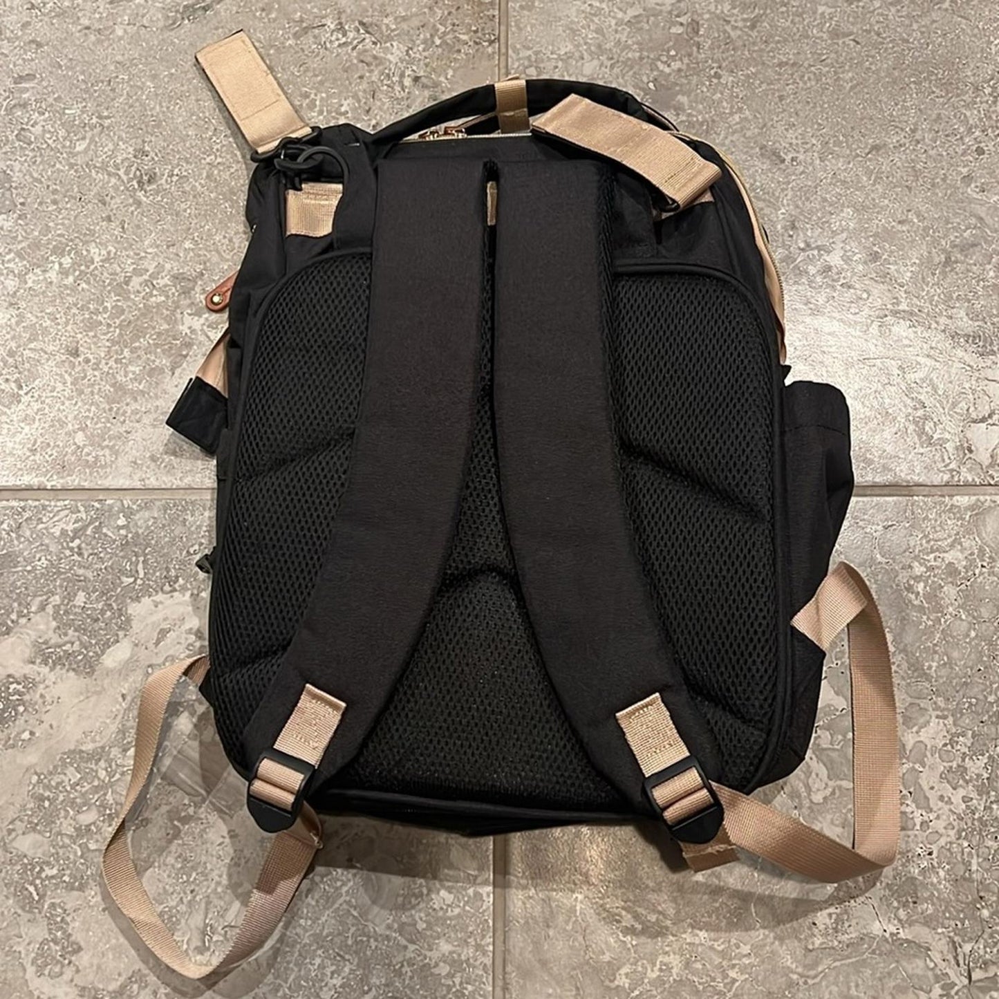 Akshomz Diaper Bag Backpack with Changing Station, Black Tan NEW