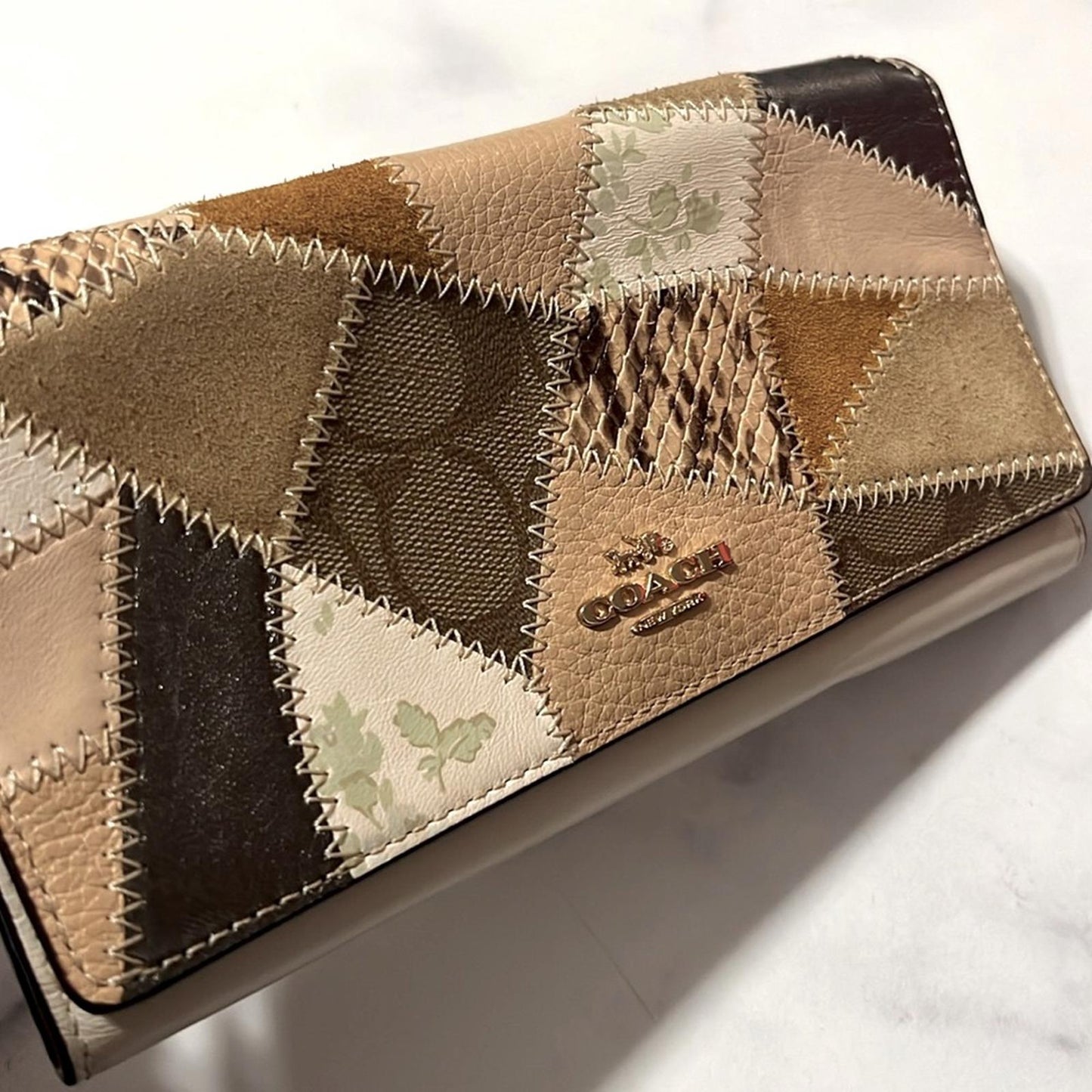 Coach Trifold Leather Wallet with Patchwork, EXCELLENT! Retail $278