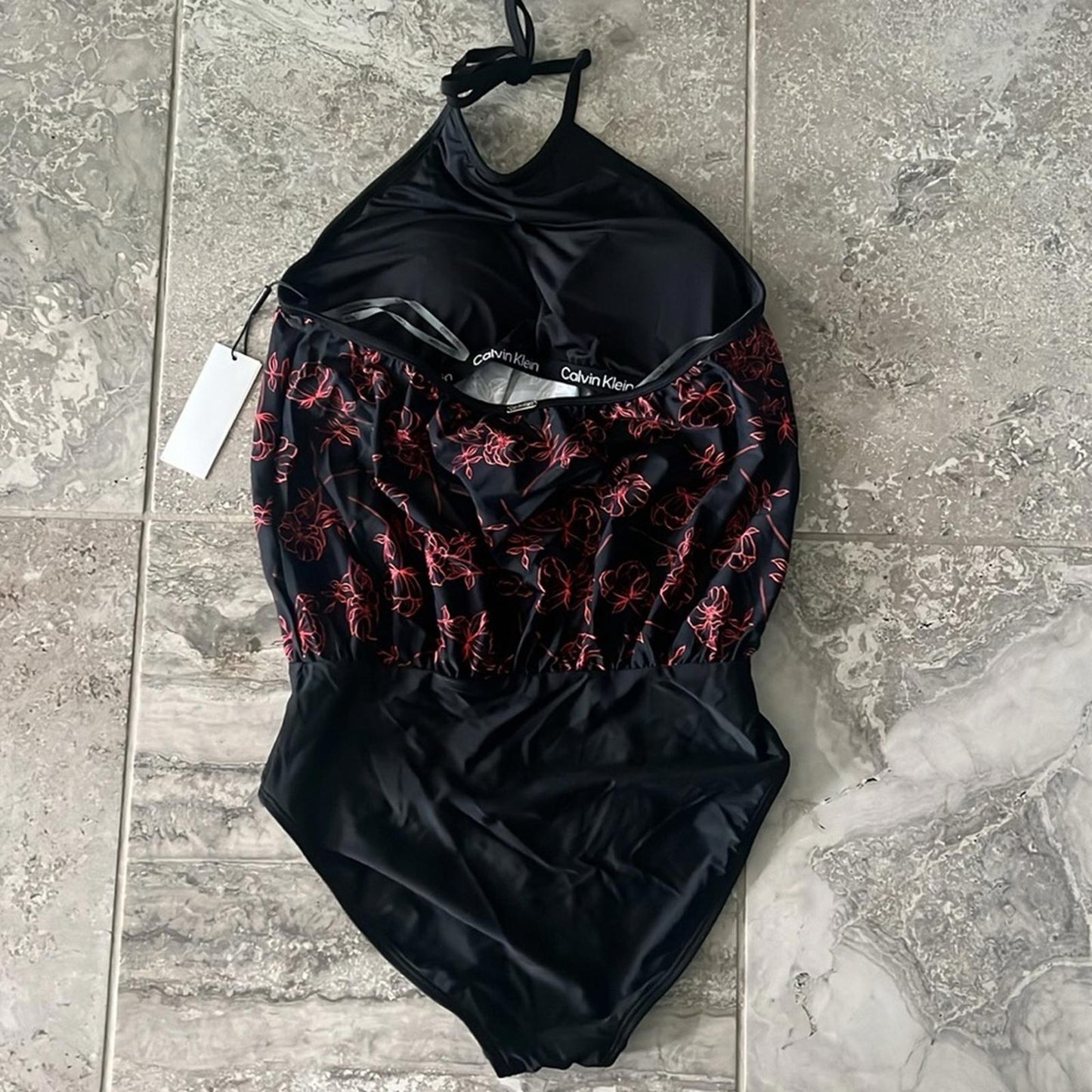 Calvin Klein High Neck Halter Blouson in Black/Red, Size 12 NEW w/Tag $118