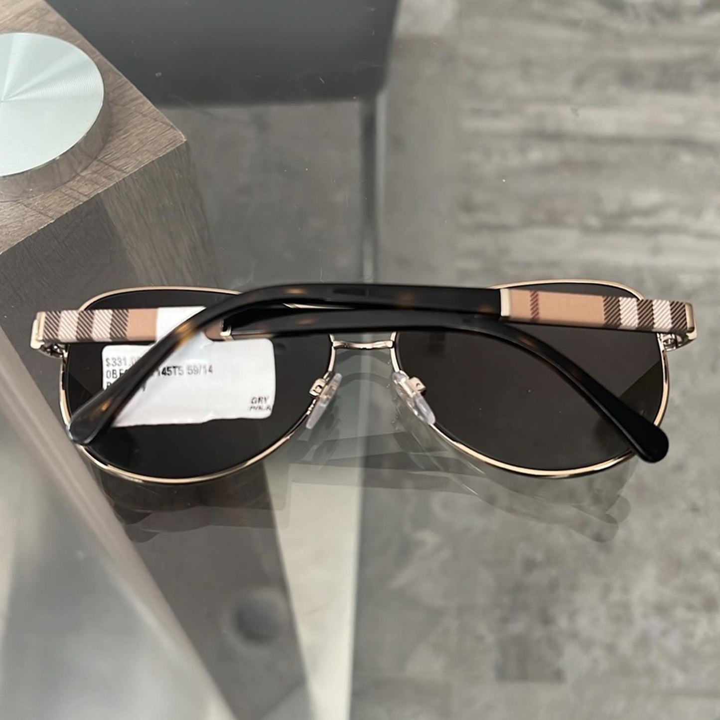 Burberry Pilot-Shaped Sunglasses, Light Gold & Brown Gradient Lens, New w/Tag