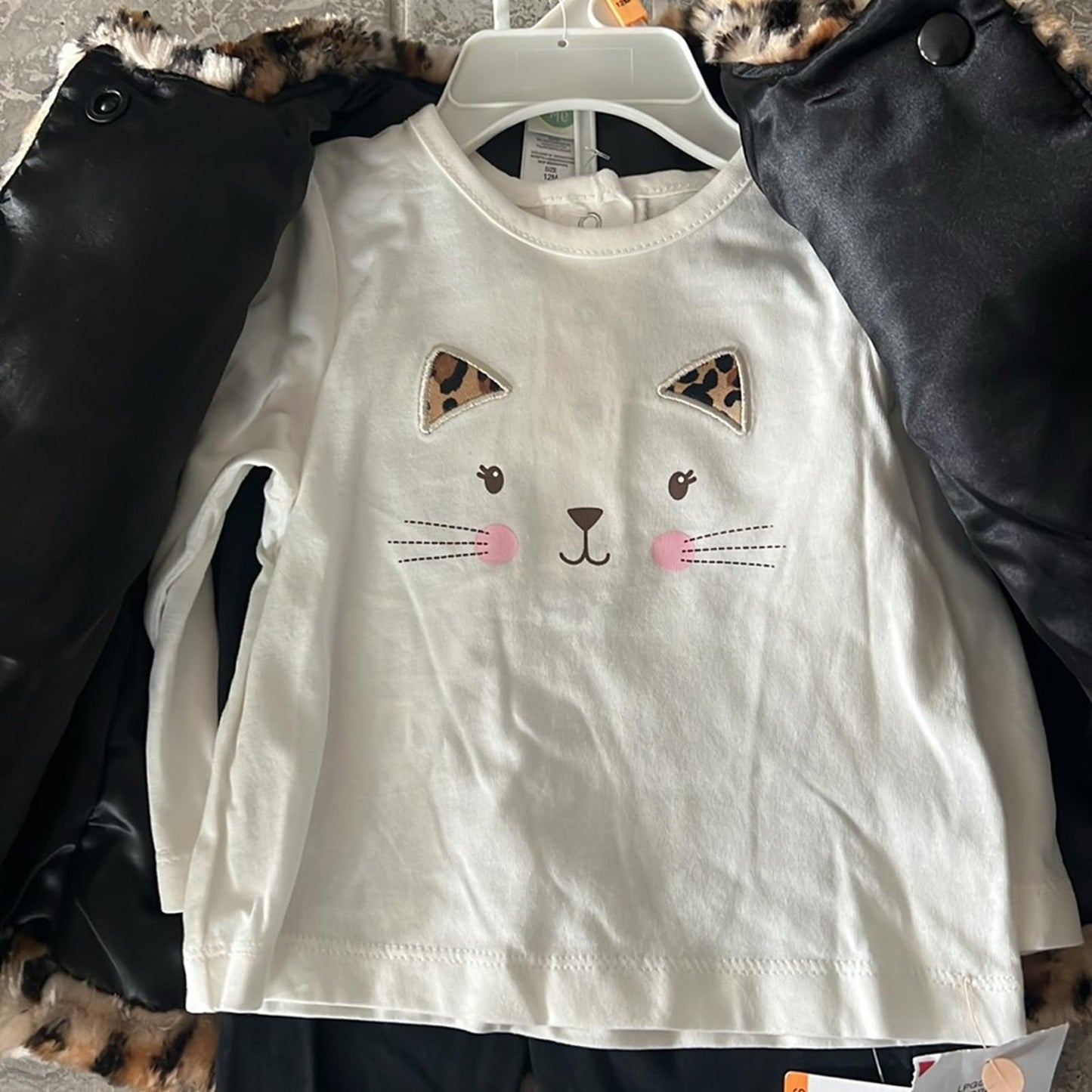 Little Me Baby 3-Pc Leopard-Print Faux-Fur Jacket, Top & Leggings Set Sz 12 Mos