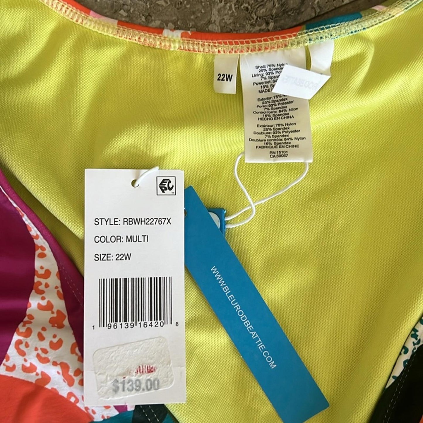 Bleu | Rod Beattie Wild At Heart Cap Sleeve Mio One-Piece Swimsuit Size 22W, NWT