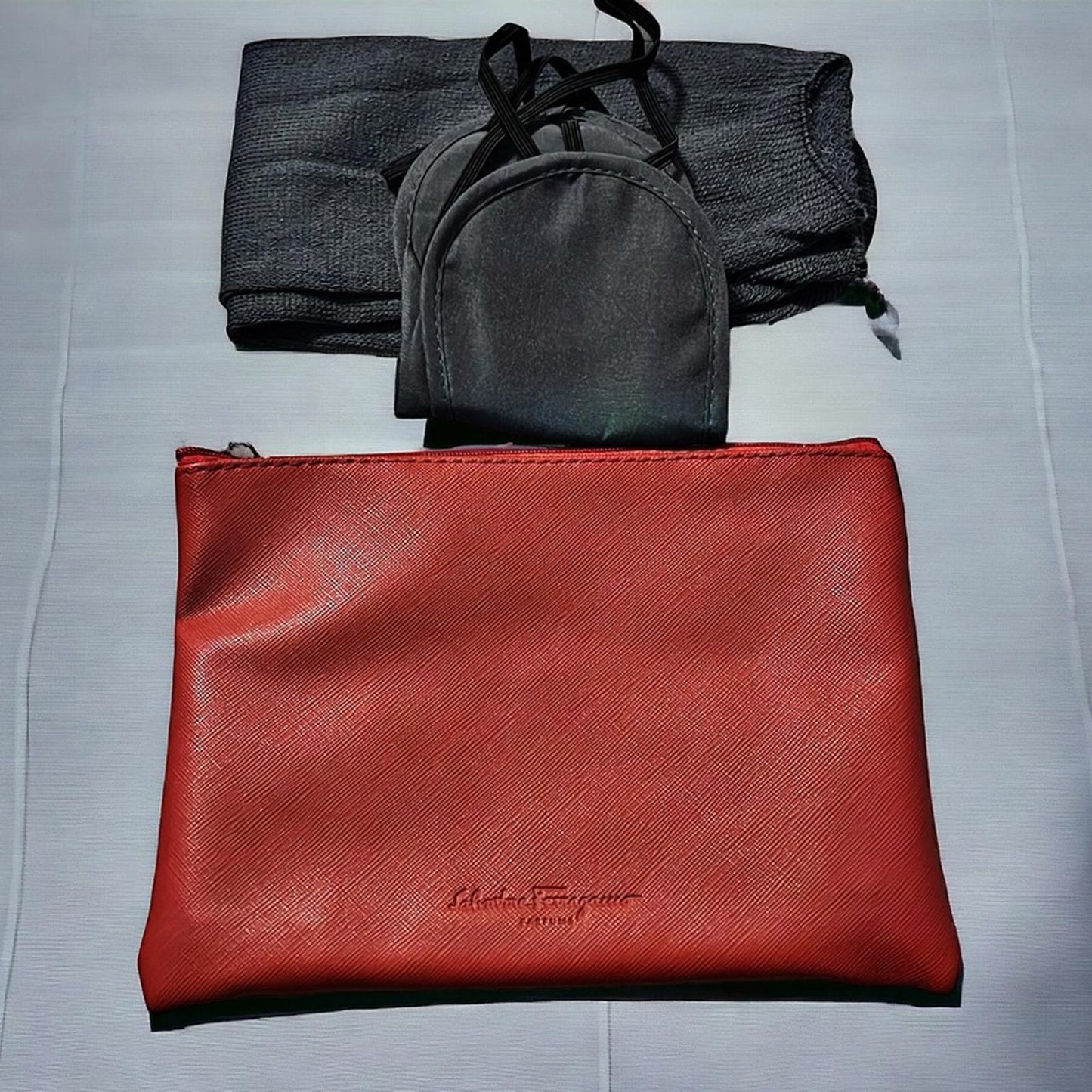 NEW Salvatore Ferragamo Cosmetic Pouch + Travel Size Lotion + Lip Balm + Extras
